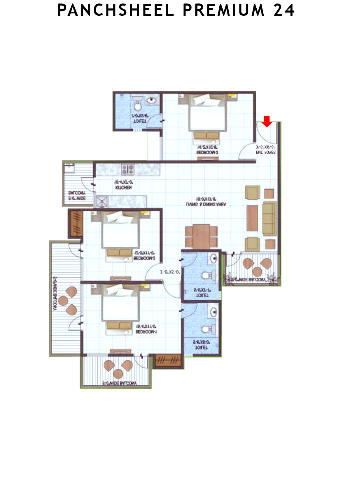 Panchsheel Premium 24 Tower I1 Unit 1 (Type HIG) Floor Plan