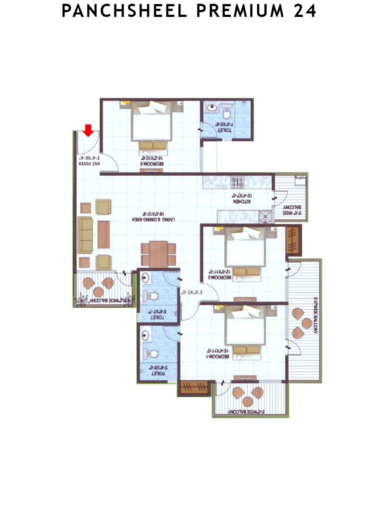 Panchsheel Premium 24 Tower I1 Unit 2 (Type HIG) Floor Plan