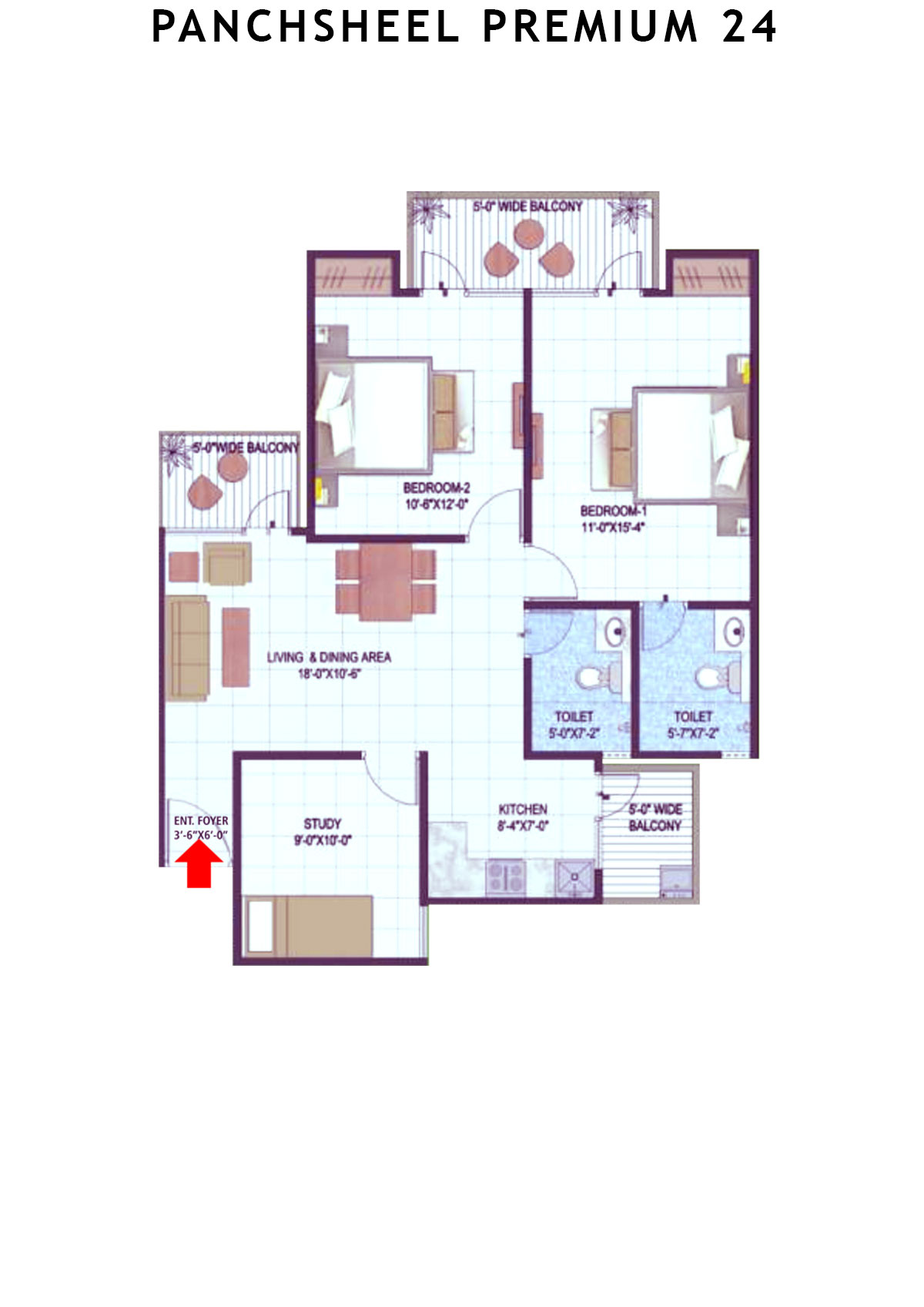 Panchsheel Premium 24 Tower I1 Unit 6 (Type MINI HIG) Floor Plan