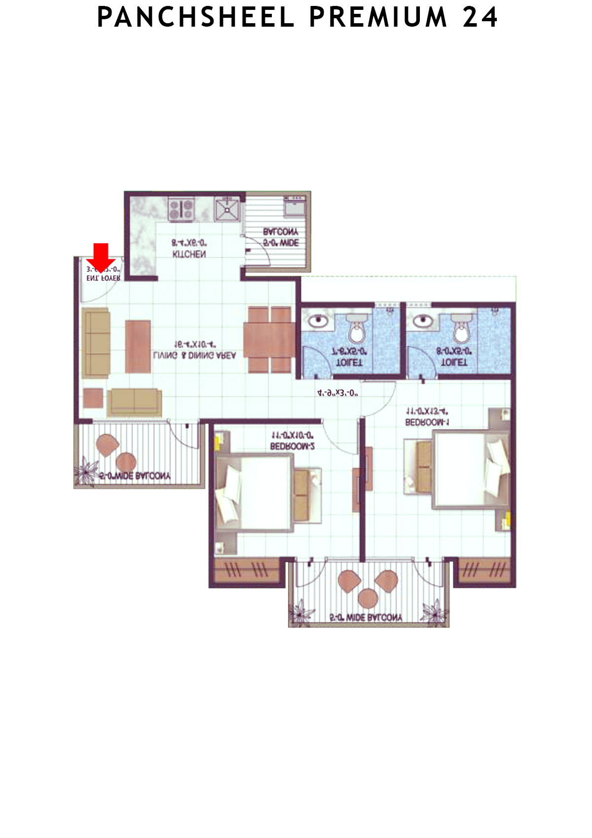 Panchsheel Premium 24 Tower T2 Unit 3 (Type MIG-II) Floor Plan