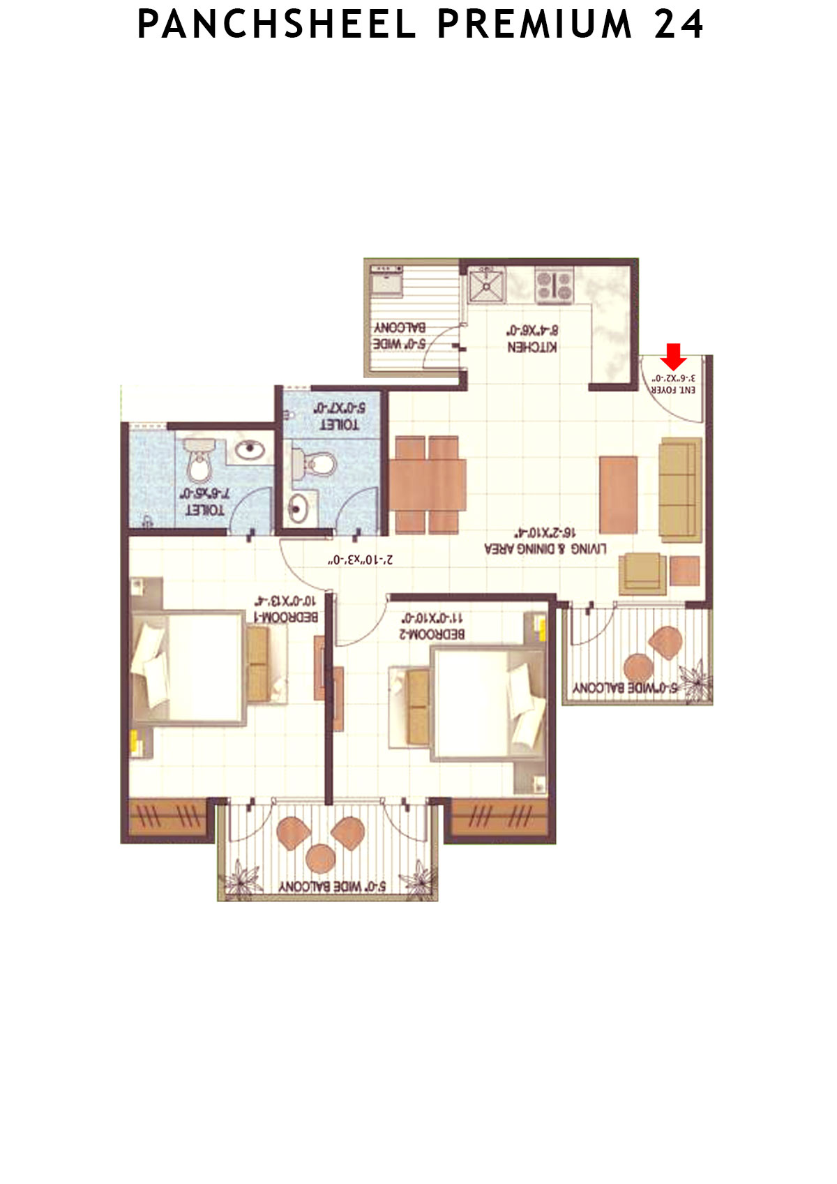Panchsheel Premium 24 Tower T2 Unit 8 (Type MIG-I) Floor Plan