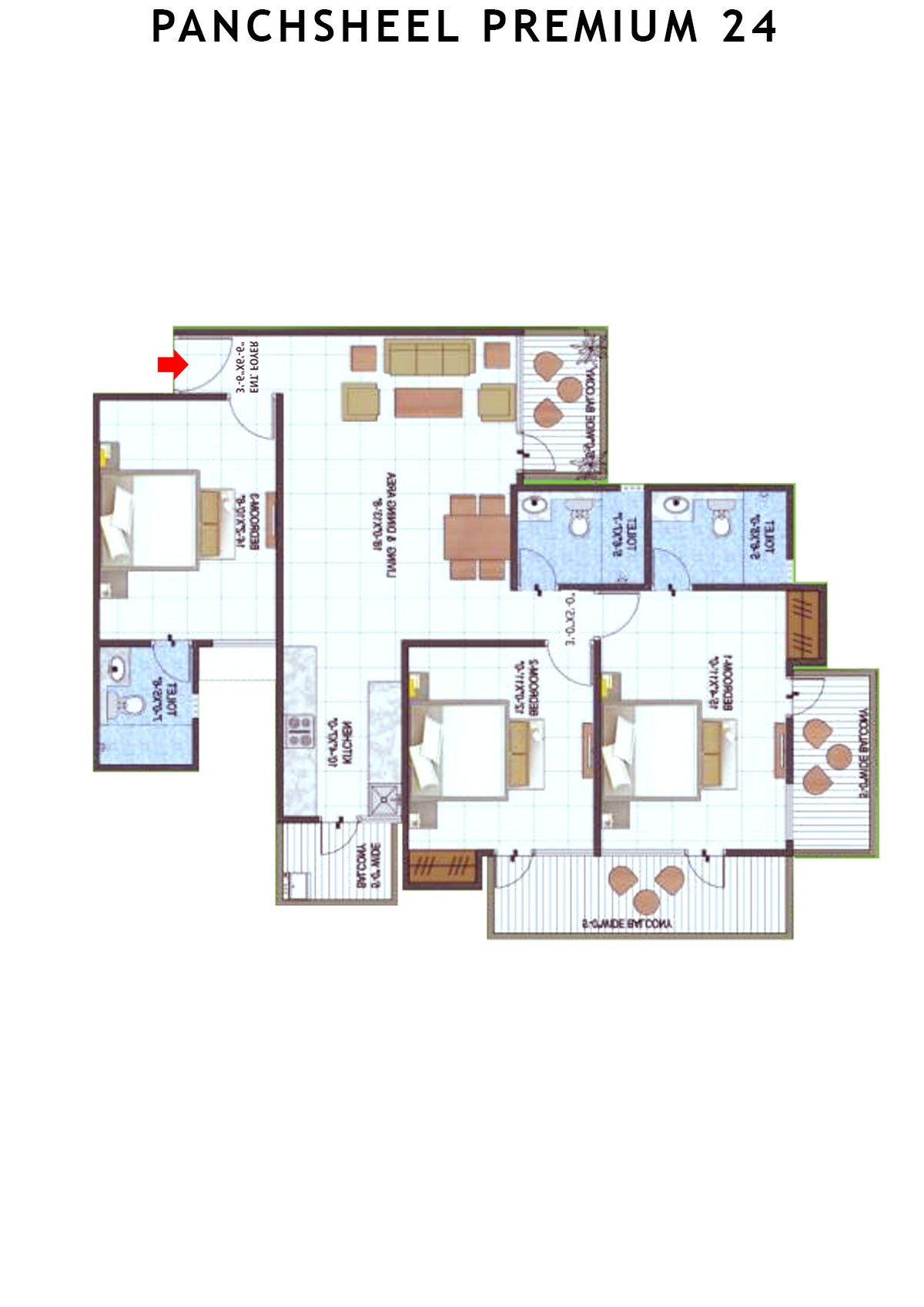 Panchsheel Premium 24 Tower T3 Unit 1 (Type HIG) Floor Plan
