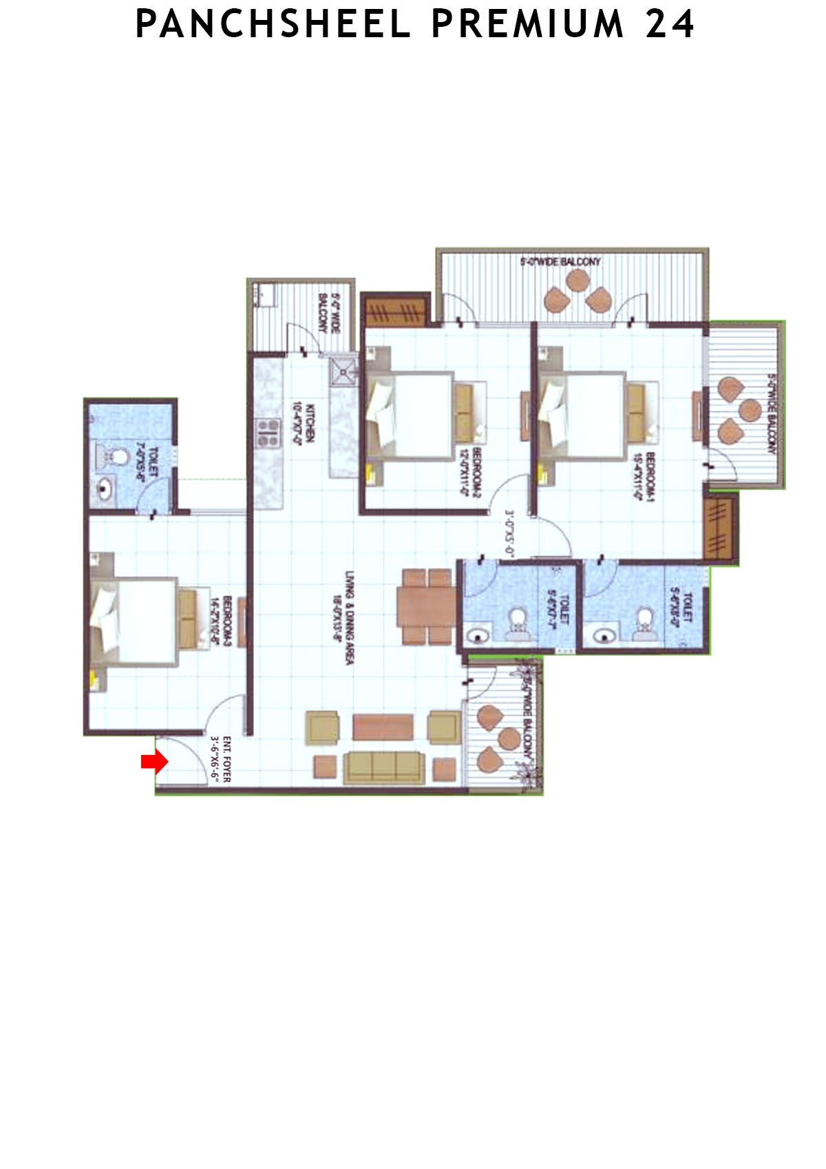 Panchsheel Premium 24 Tower T3 Unit 2 (Type HIG) Floor Plan