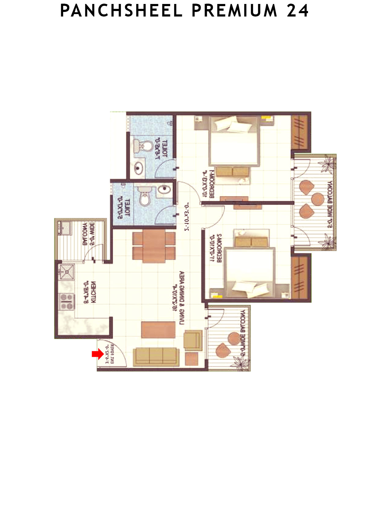 Panchsheel Premium 24 Tower T3 Unit 3 (Type MIG-I) Floor Plan