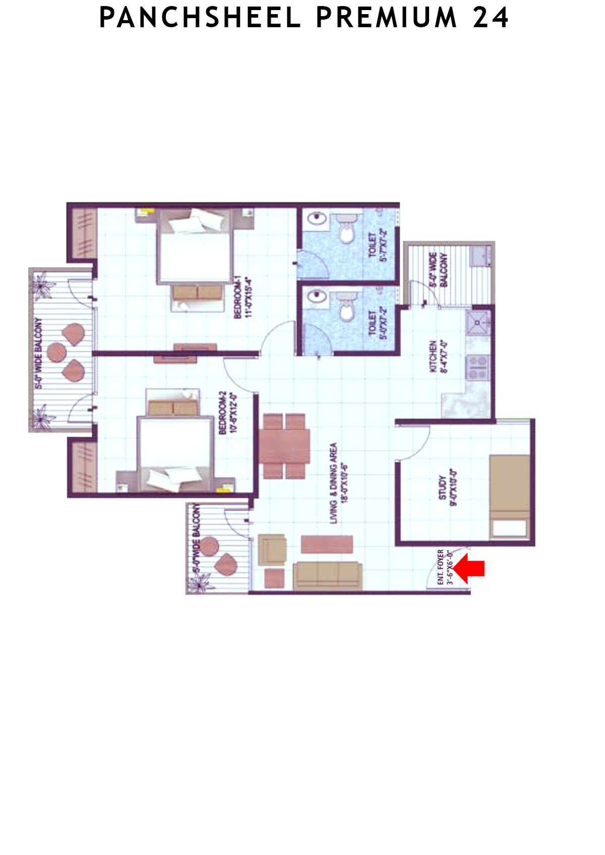Panchsheel Premium 24 Tower T3 Unit 6 (Type MINI HIG) Floor Plan