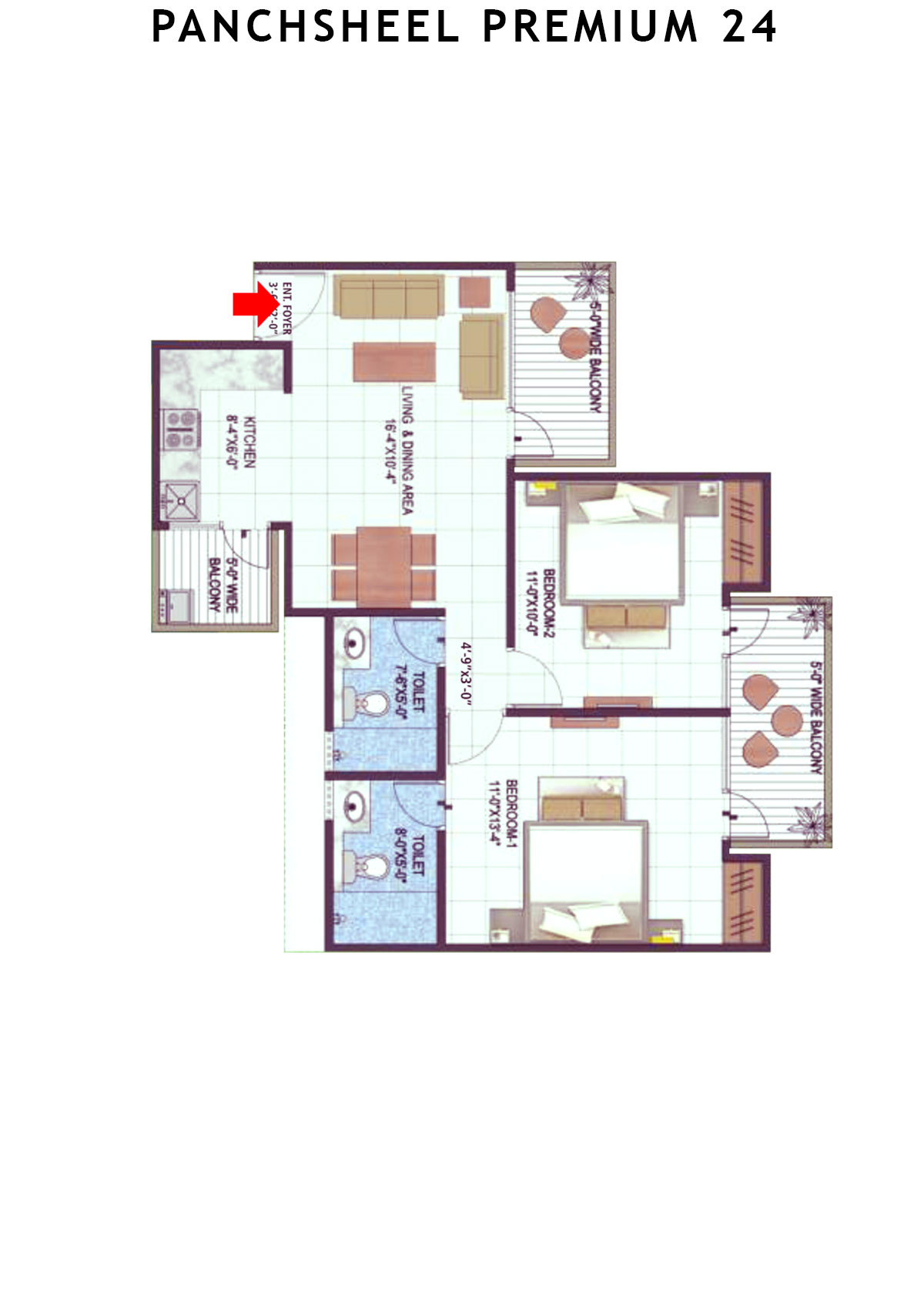 Panchsheel Premium 24 Tower T3 Unit 8 (Type MIG-II) Floor Plan