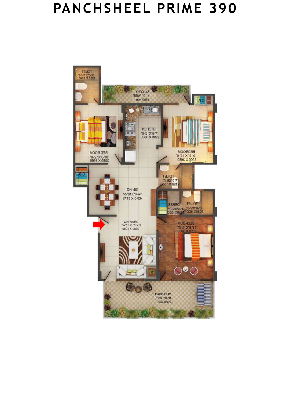 Panchsheel Prime 390 Block 8 Unit 1 Floor Plan