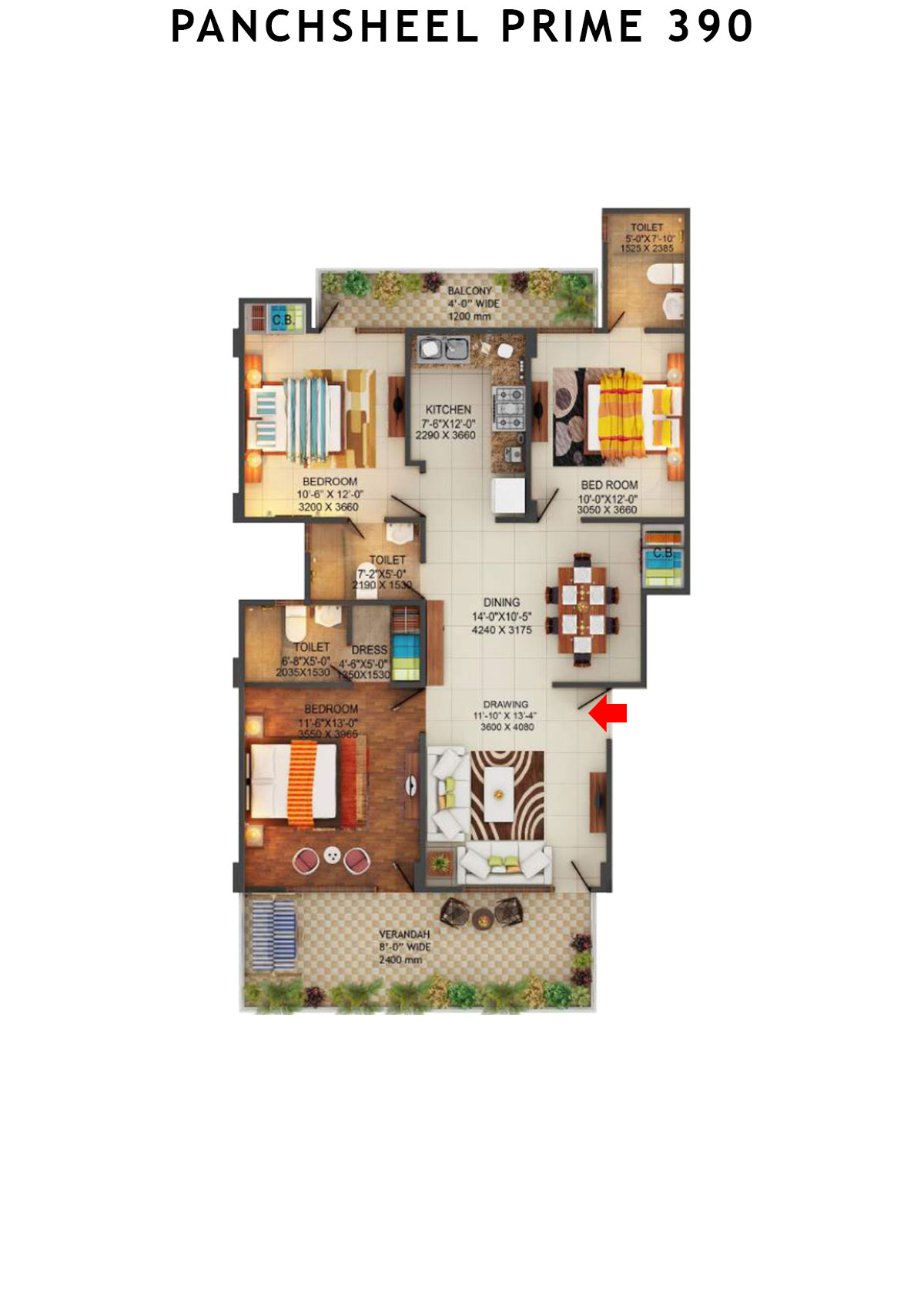Panchsheel Prime 390 Block 8 Unit 2 Floor Plan