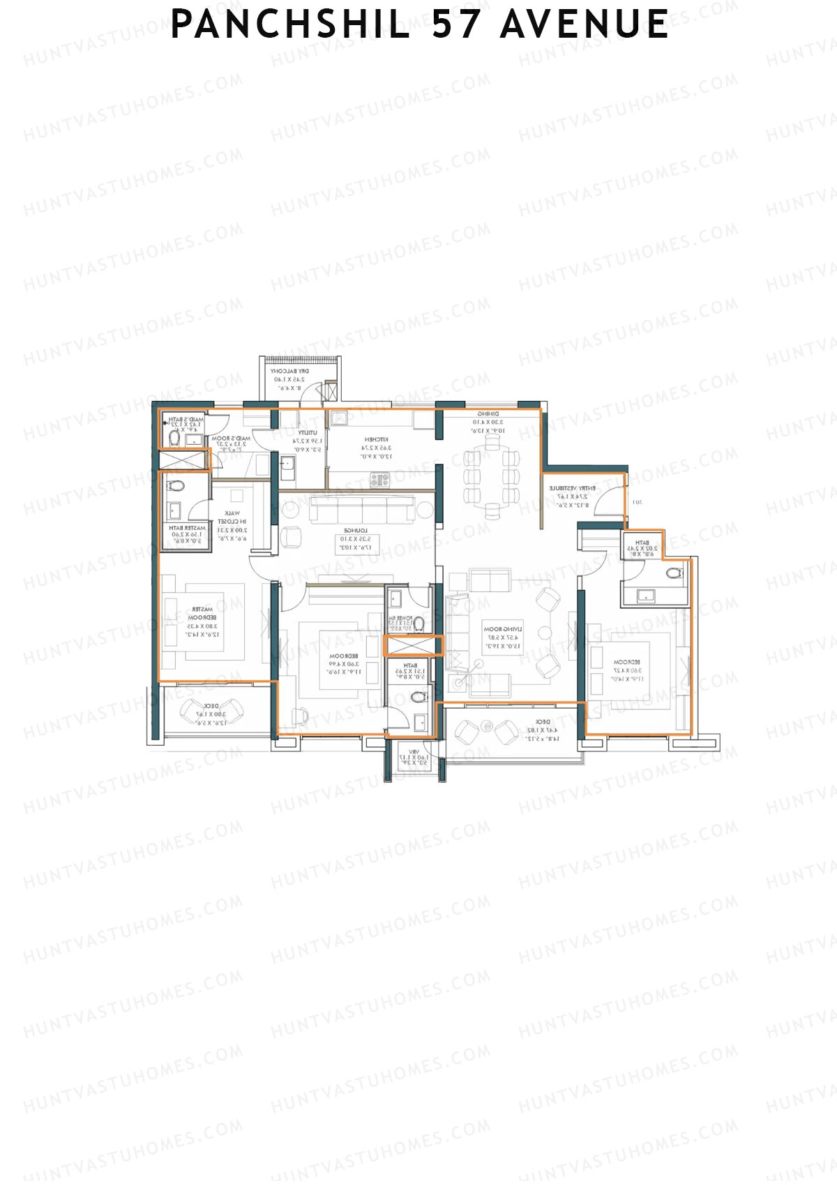Panchshil 57 Avenue, Tower A, Unit 2, 3BHK, Carpet Area 1803   sq ft 