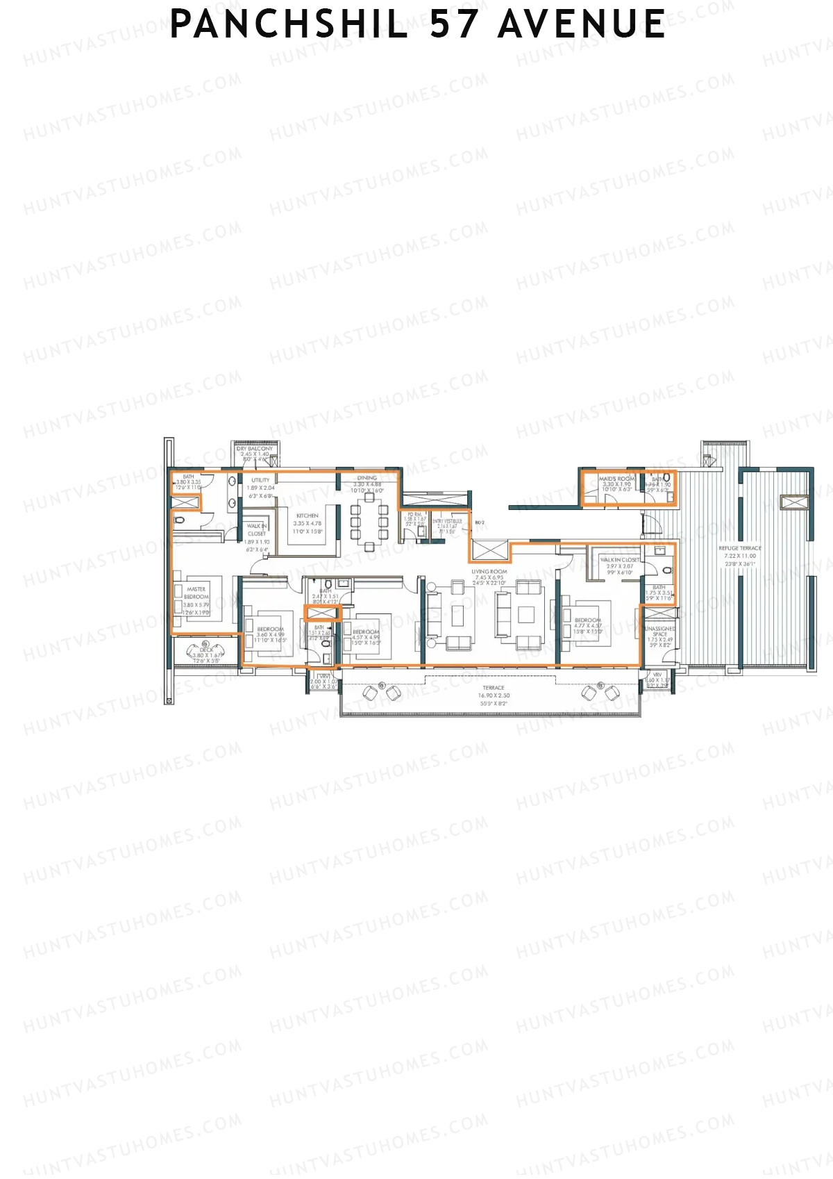 Panchshil 57 Avenue, Tower A, Unit 2, 4BHK, Carpet Area 2701   sq ft 