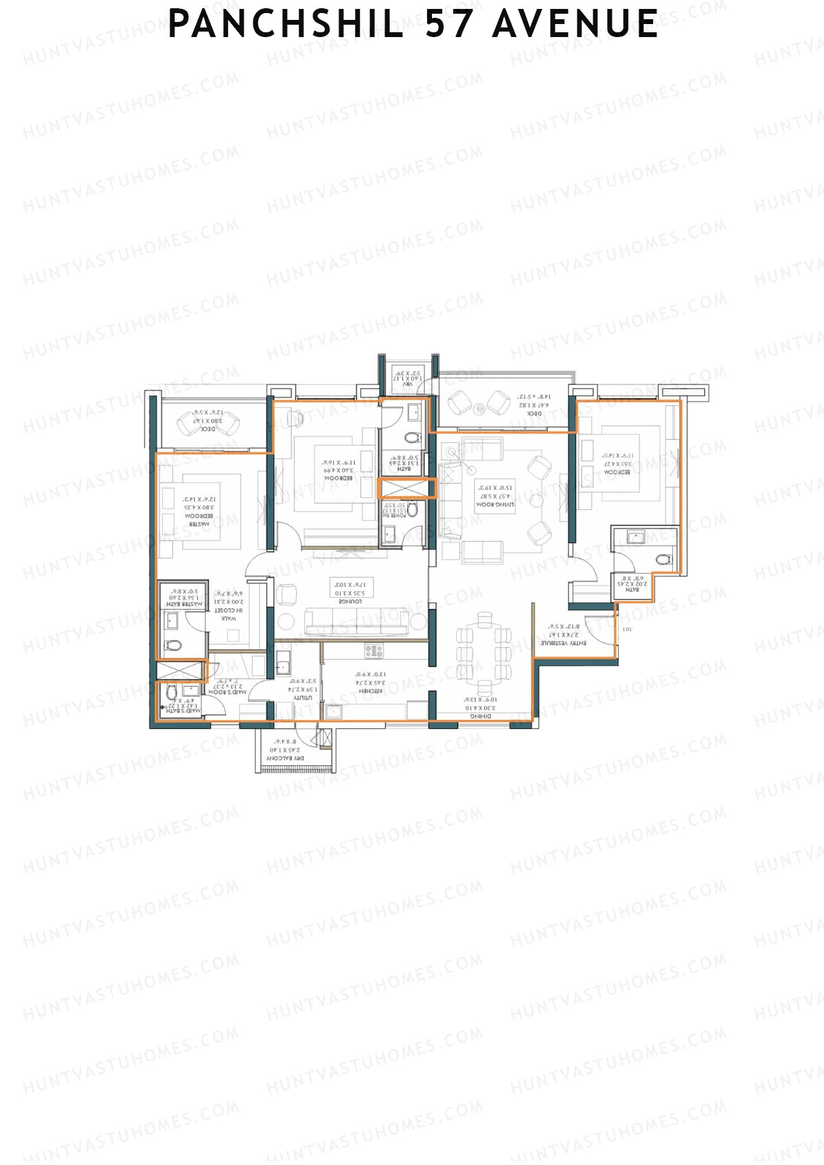 Panchshil 57 Avenue, Tower A, Unit 3, 3BHK, Carpet Area 1803   sq ft 