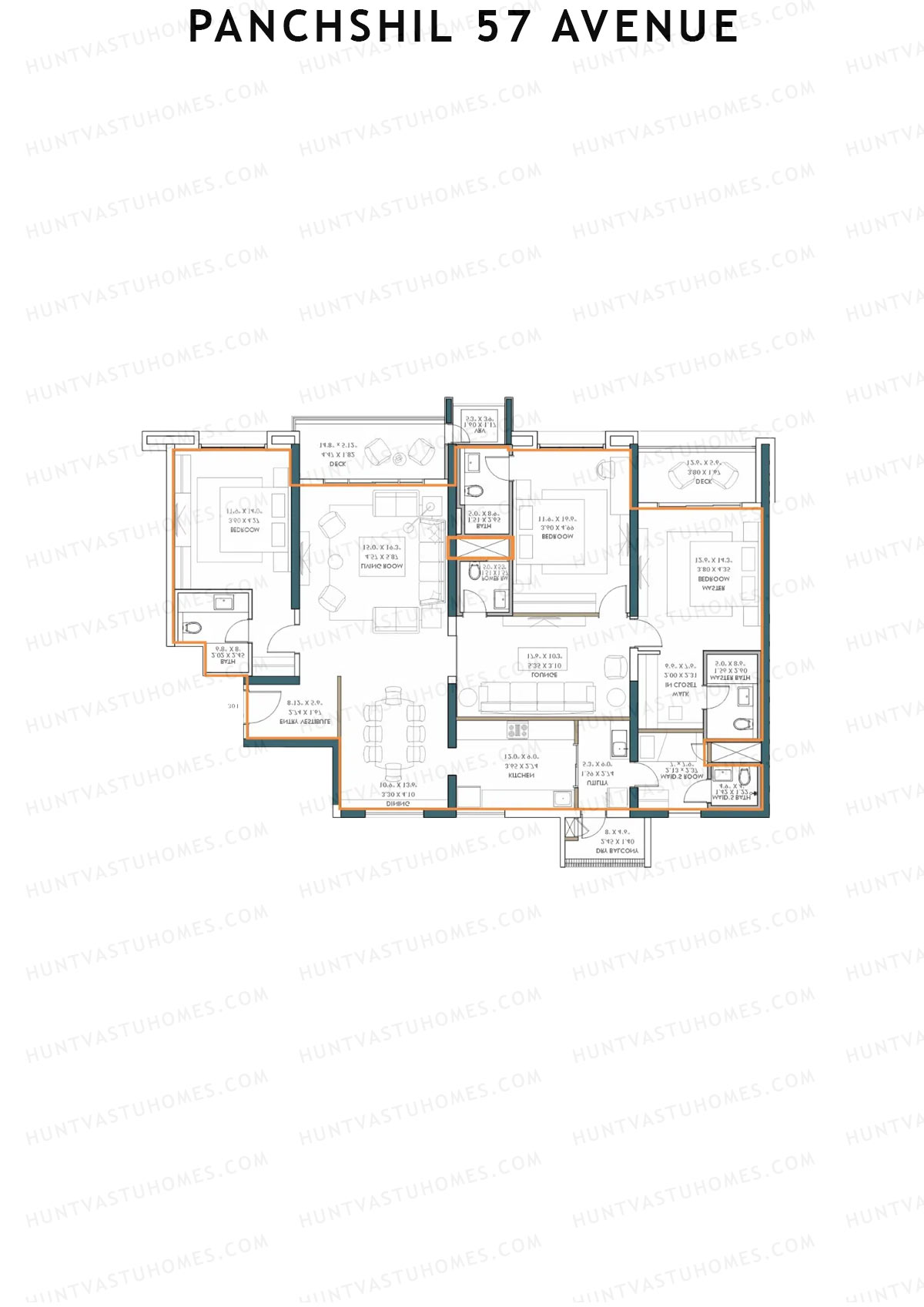 Panchshil 57 Avenue, Tower A, Unit 4, 3BHK, Carpet Area 1803   sq ft 