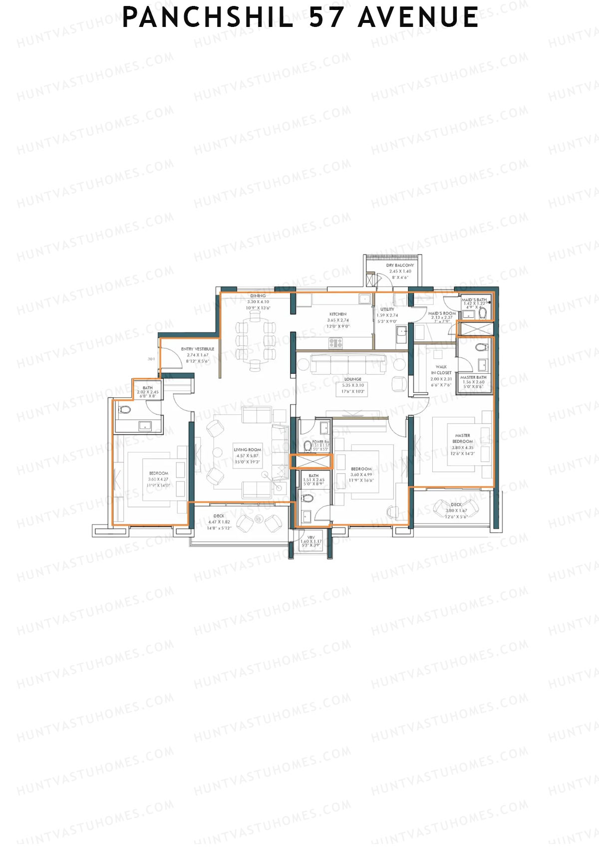 Panchshil 57 Avenue, Tower D, Unit 1, 3BHK, Carpet Area 1803   sq ft 