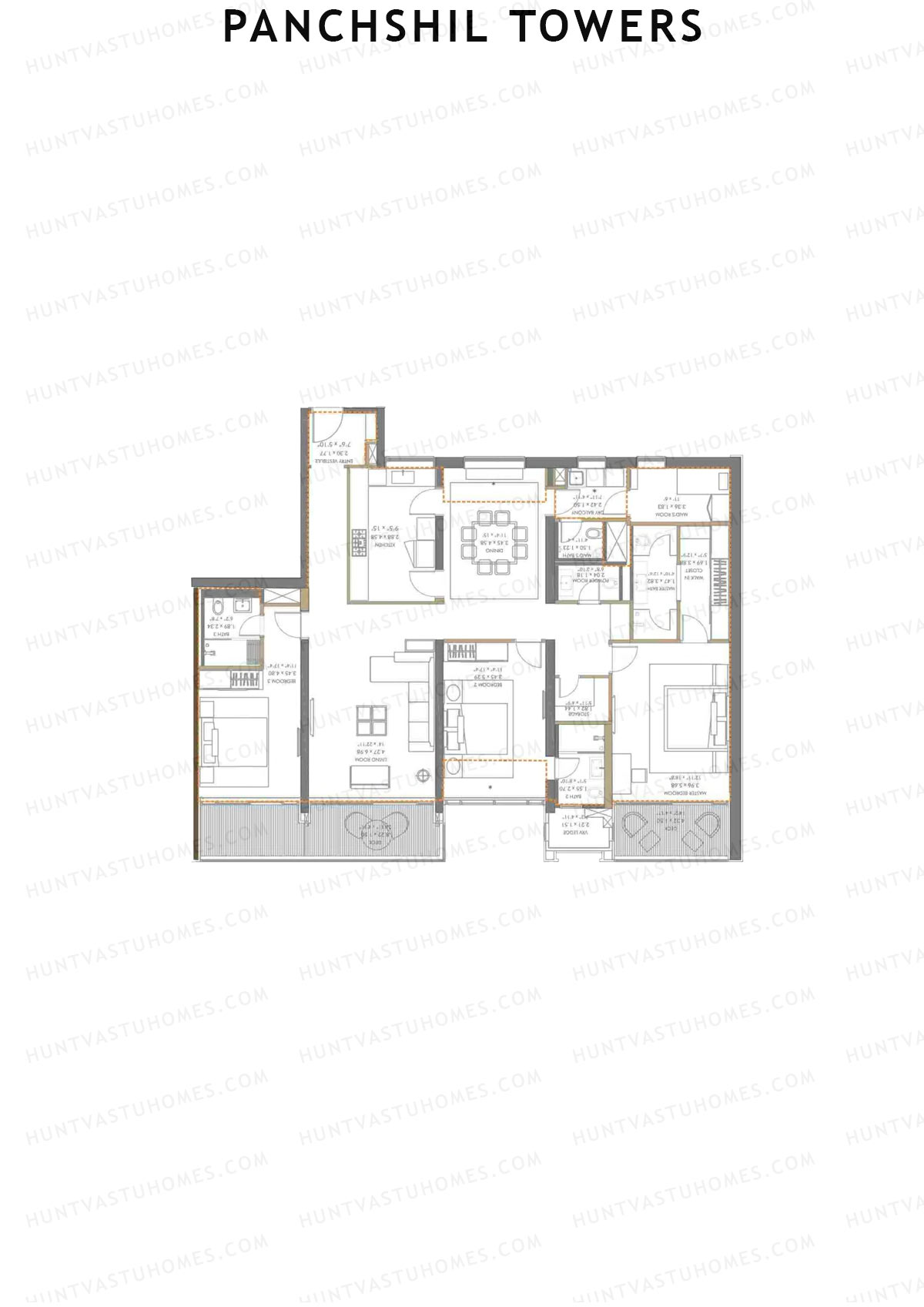 Panchshil Towers, Tower C, Unit 3, 3BHK, Carpet Area 1915   sq ft 