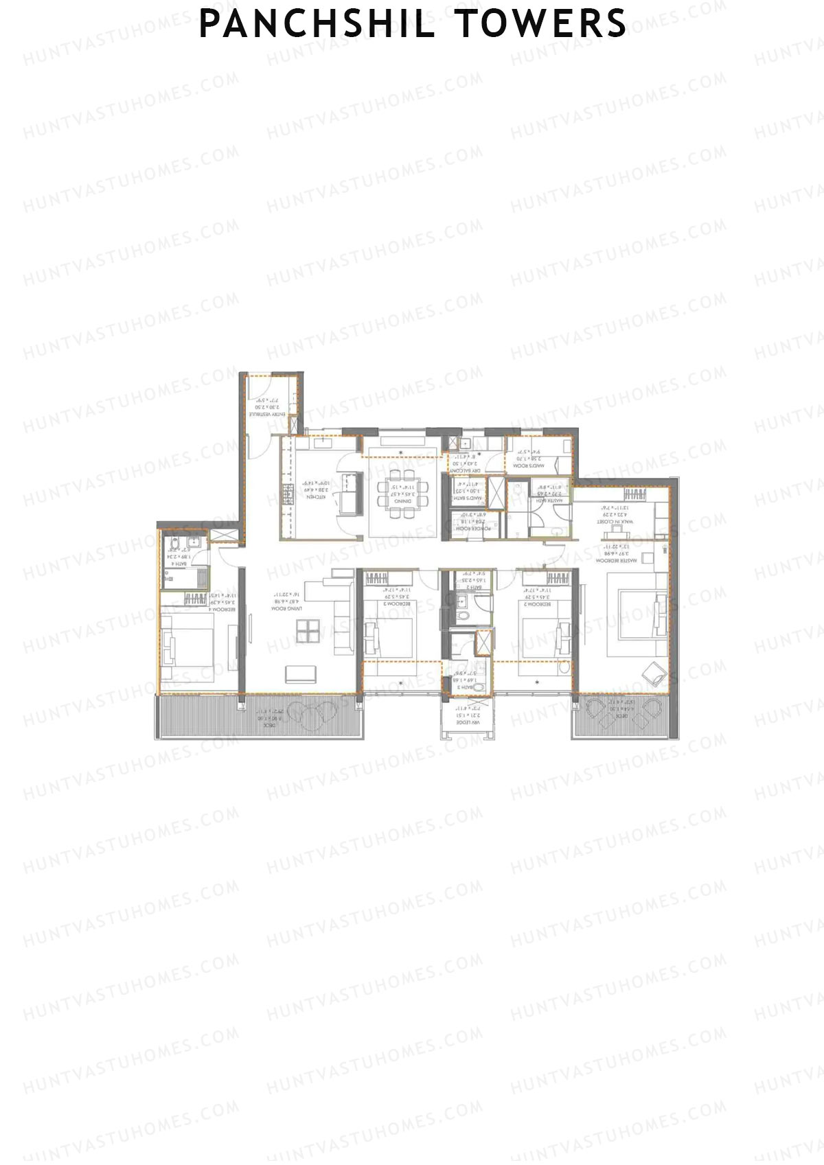 Panchshil Towers, Tower F, Unit 1, 4BHK, Carpet Area 2281   sq ft 