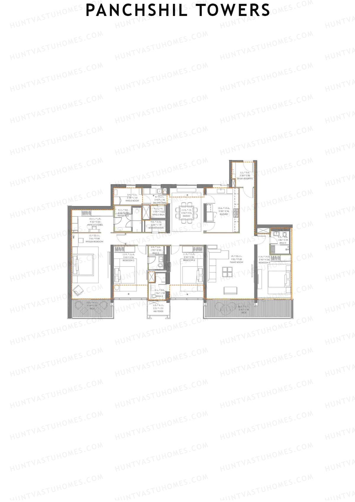 Panchshil Towers, Tower F, Unit 2, 4BHK, Carpet Area 2281   sq ft 