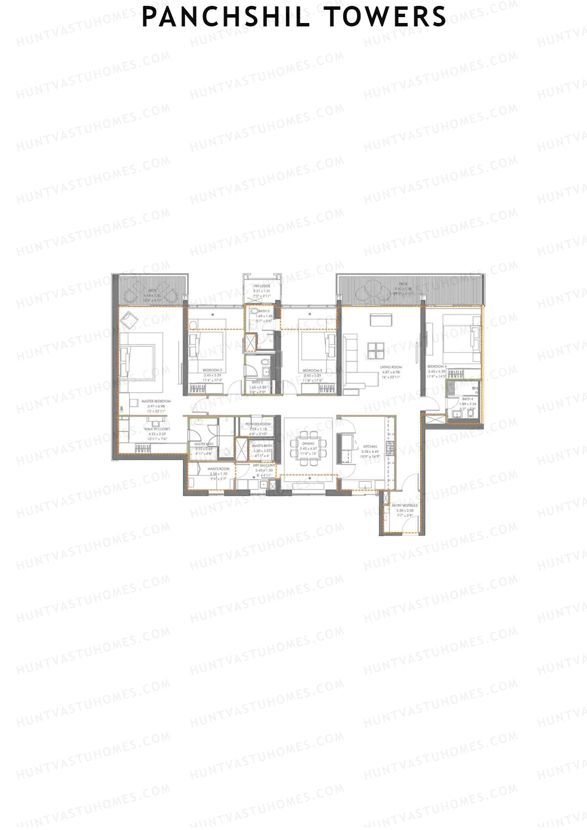 Panchshil Towers, Tower F, Unit 3, 4BHK, Carpet Area 2281   sq ft 