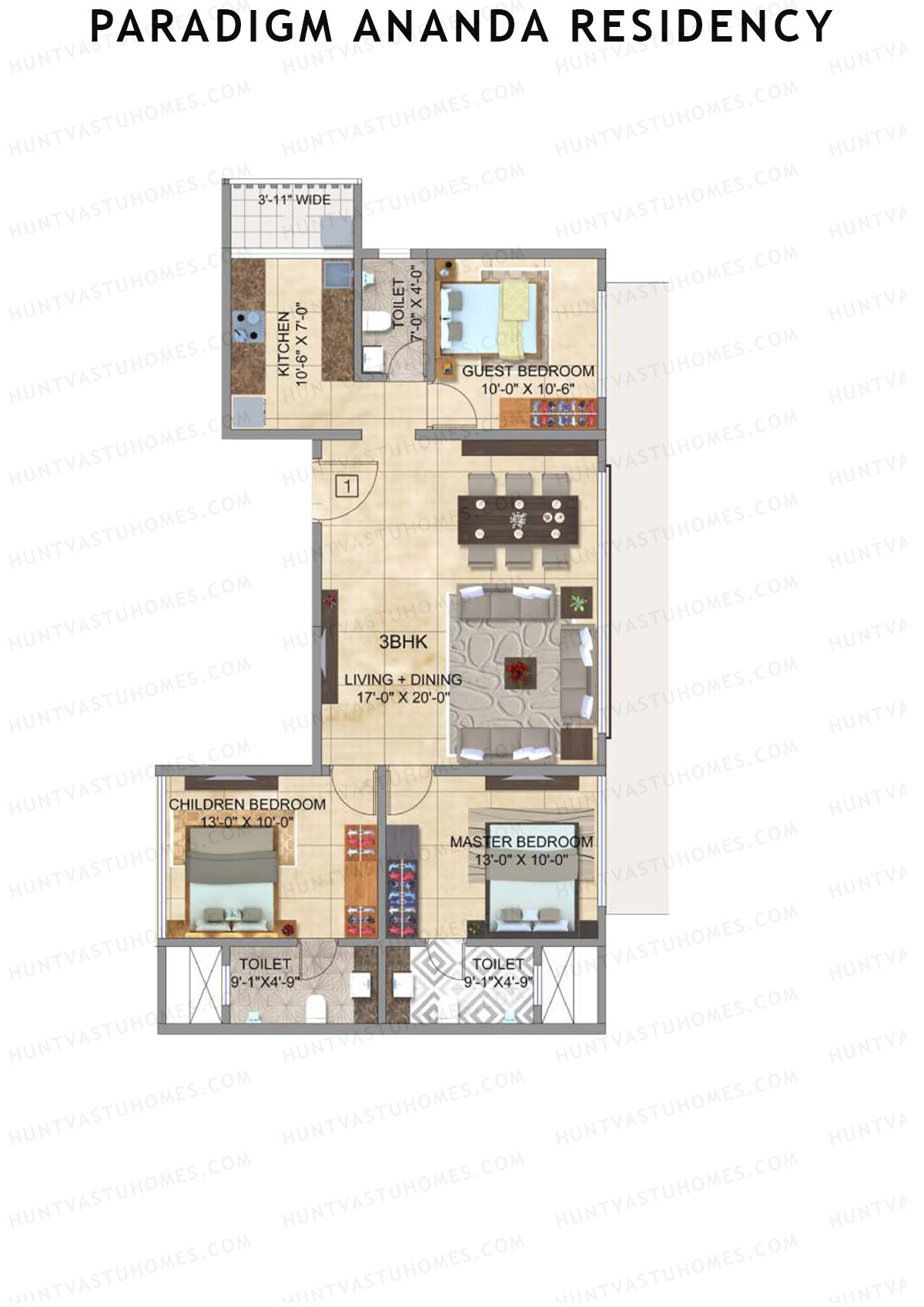 Paradigm Ananda Residency Tower A Unit 1 Floor Plan