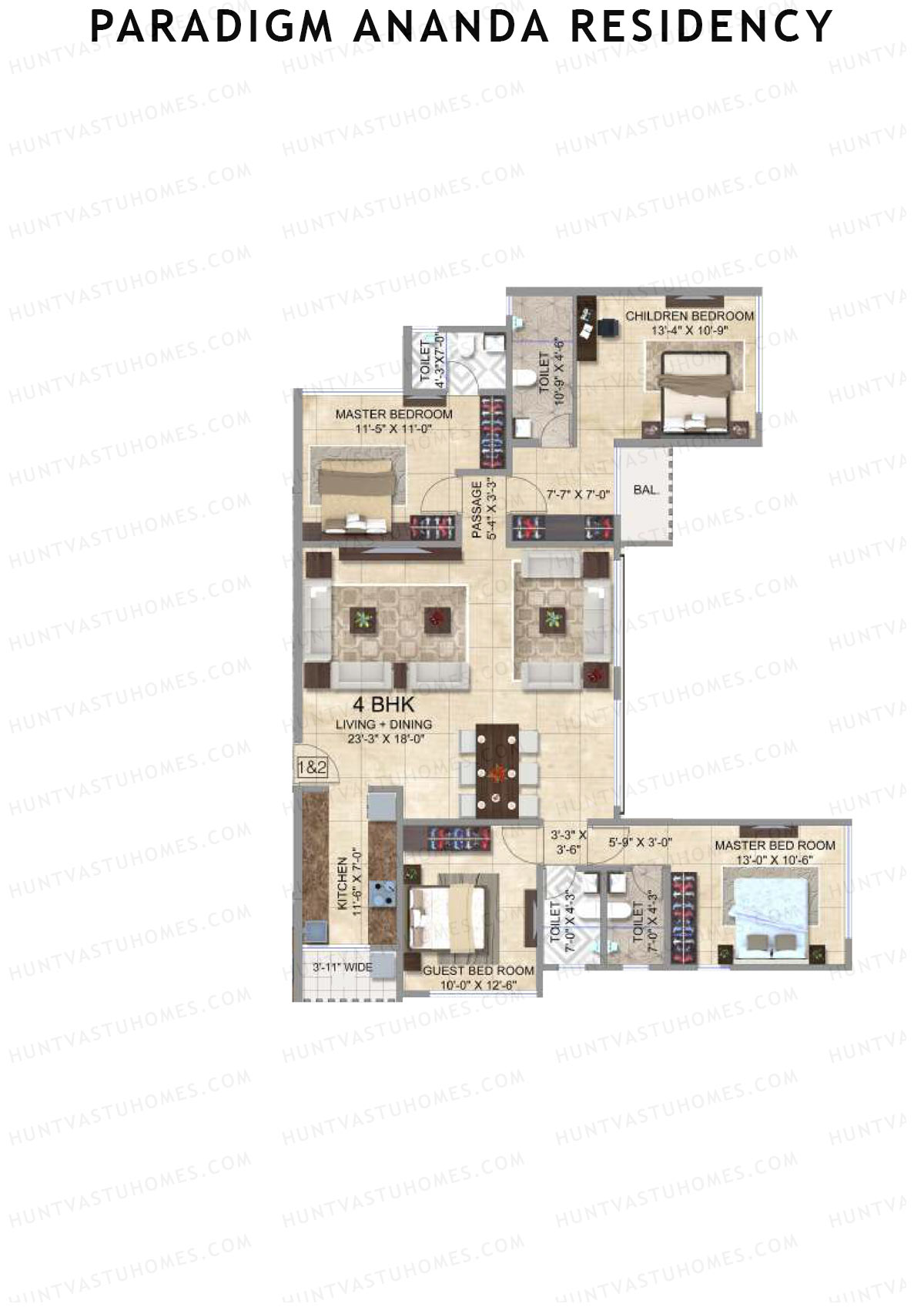 Paradigm Ananda Residency Tower B Unit 1 & 2 Floor Plan