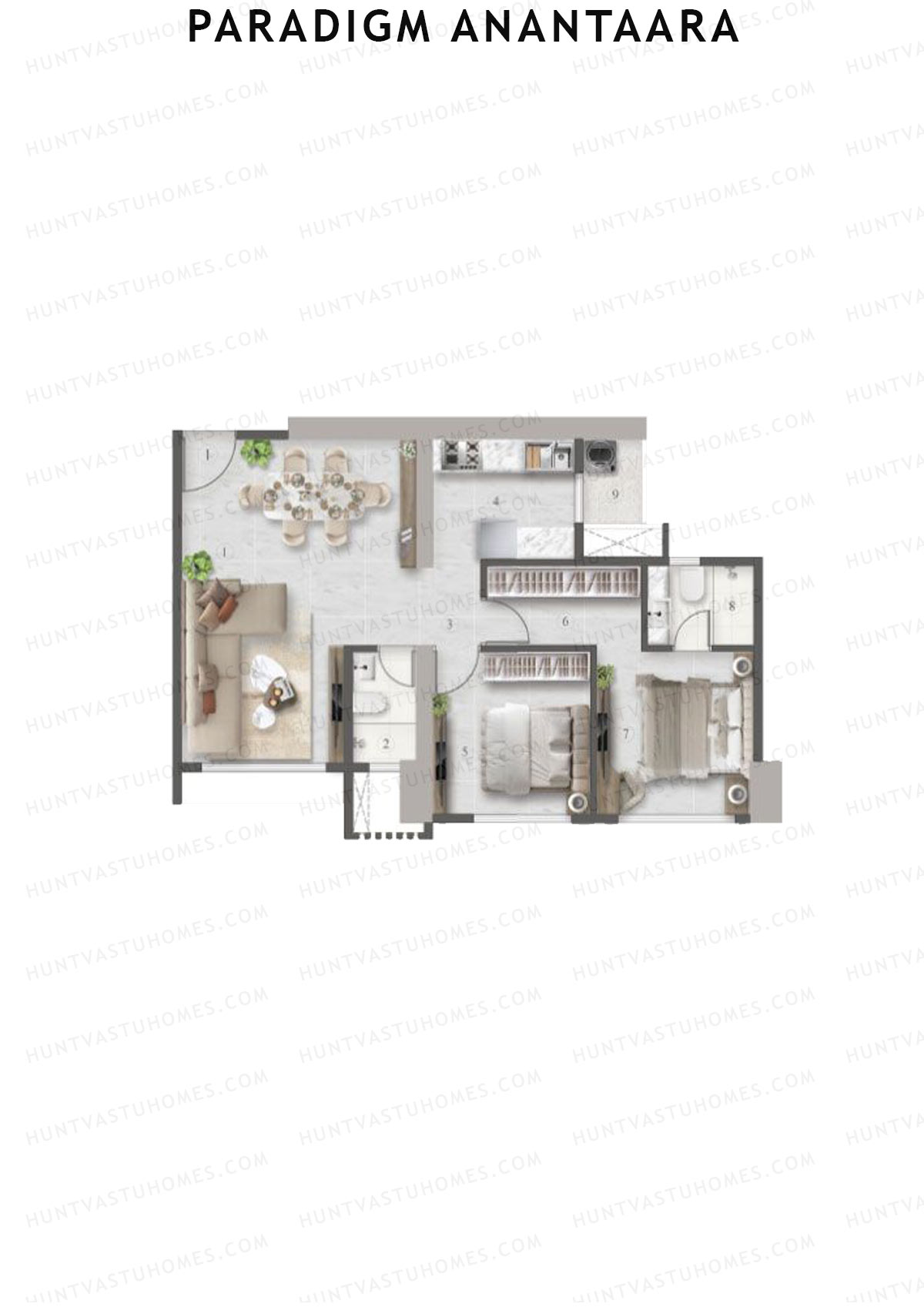 Paradigm Anantaara, Anantaara, Unit 1, 2BHK, Carpet Area 699   sq ft 