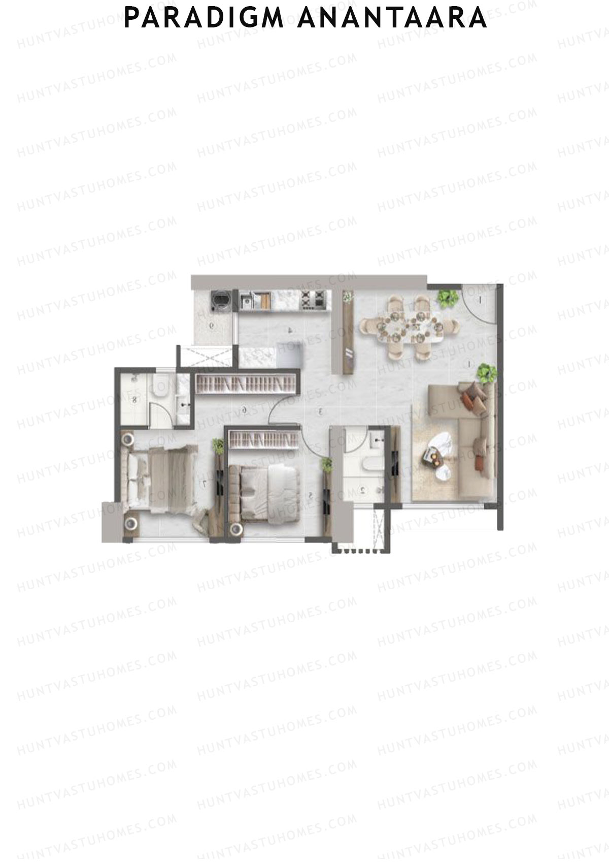 Paradigm Anantaara, Anantaara, Unit 2, 2BHK, Carpet Area 699   sq ft 