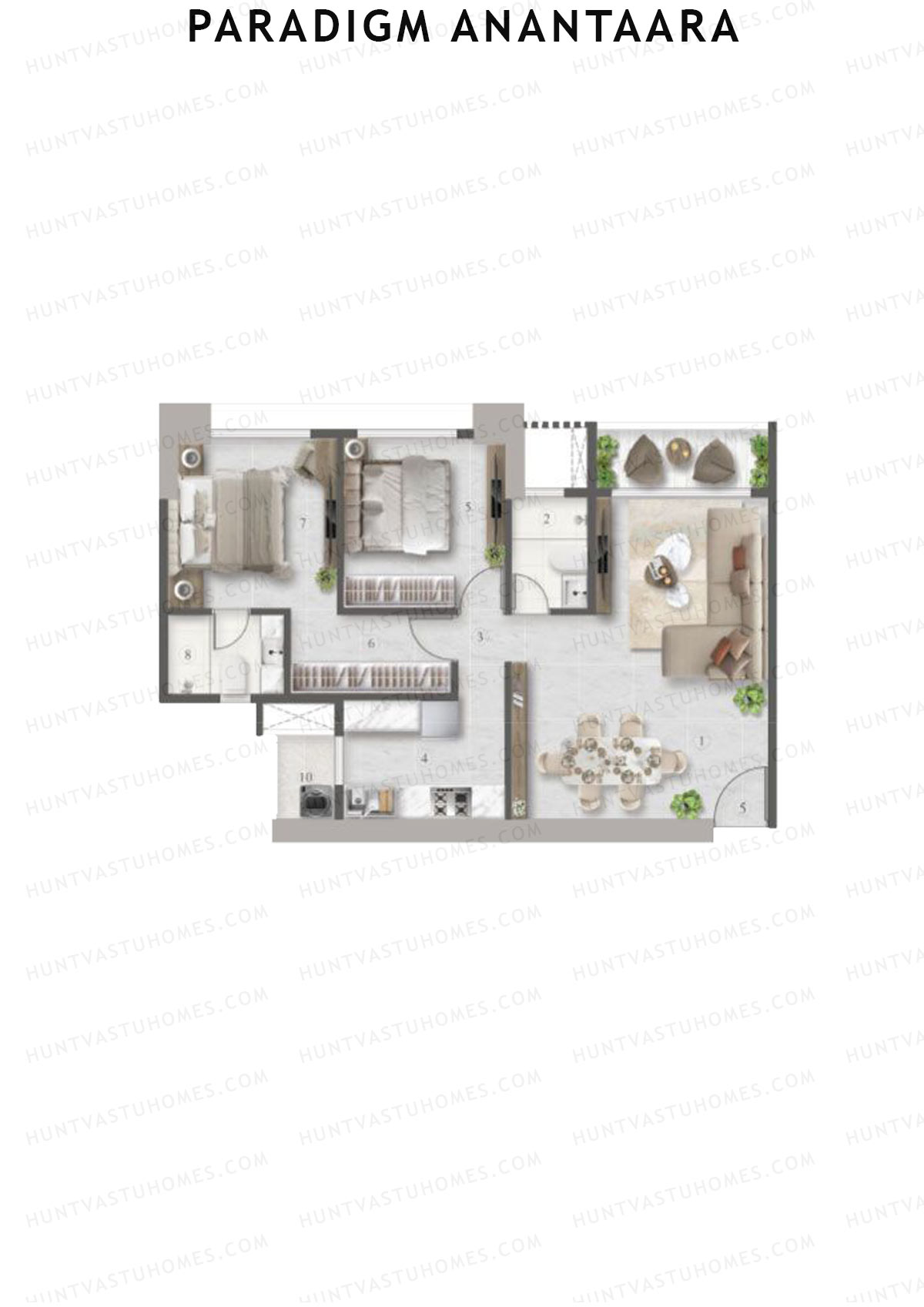 Paradigm Anantaara, Anantaara, Unit 5, 2BHK, Carpet Area 800   sq ft 