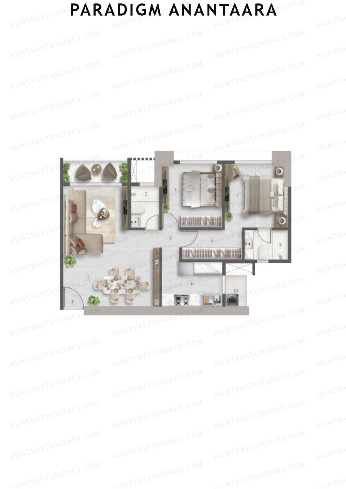 Paradigm Anantaara, Anantaara, Unit 6, 2BHK, Carpet Area 800   sq ft 