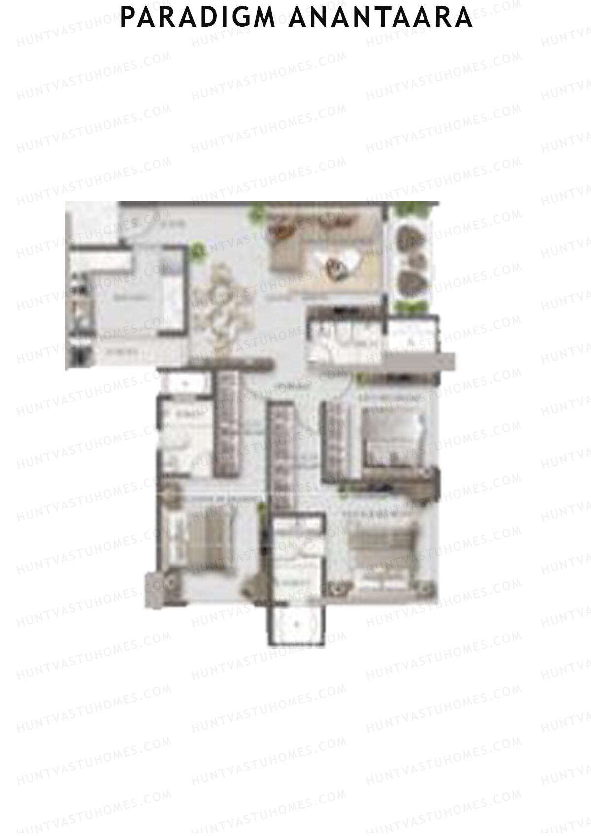 Paradigm Anantaara, Anantaara, Unit 8, 3BHK, Carpet Area 1133   sq ft 