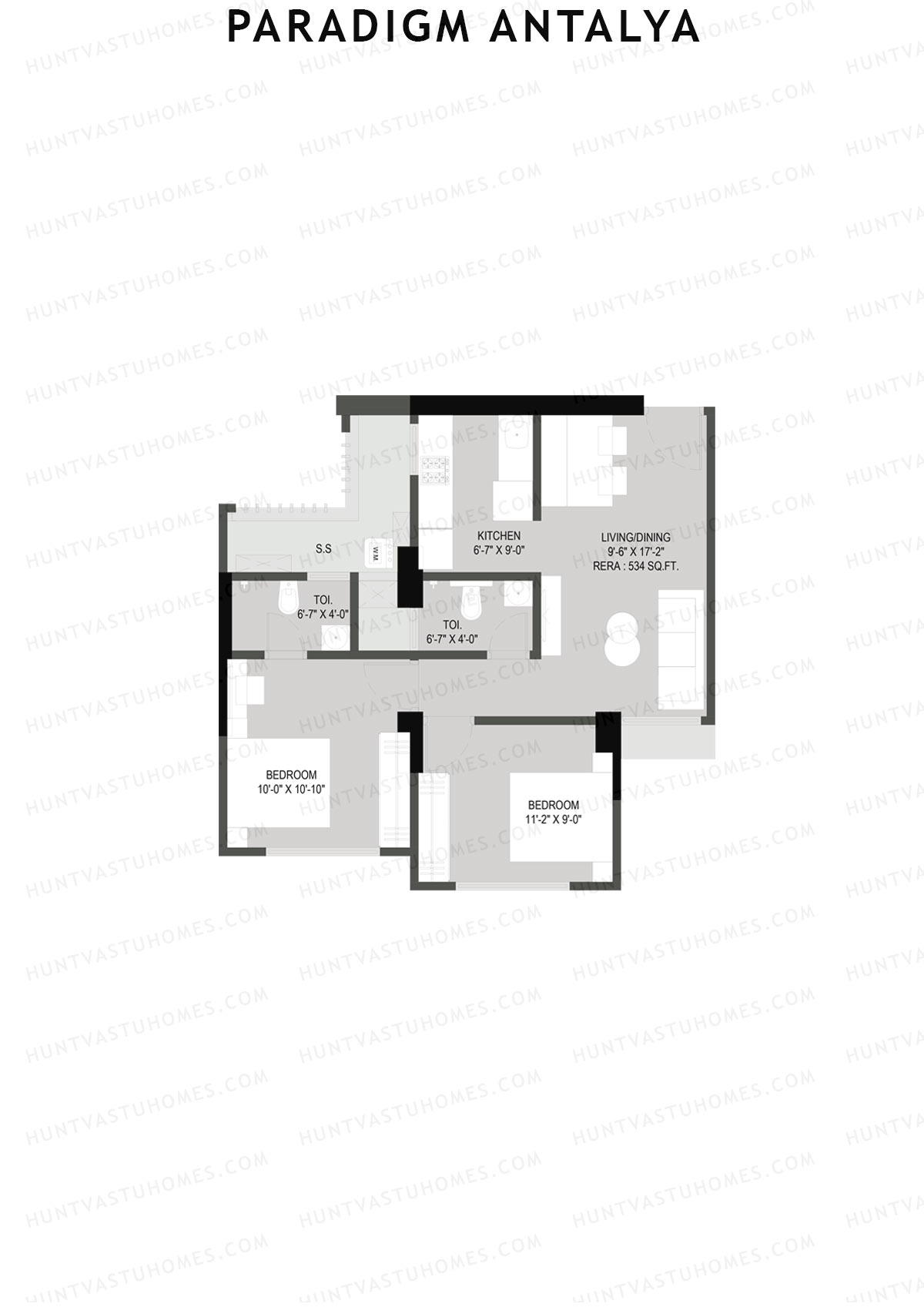 Paradigm Antalya, Antalya, Unit 11, 2BHK, Carpet Area 534   sq ft 