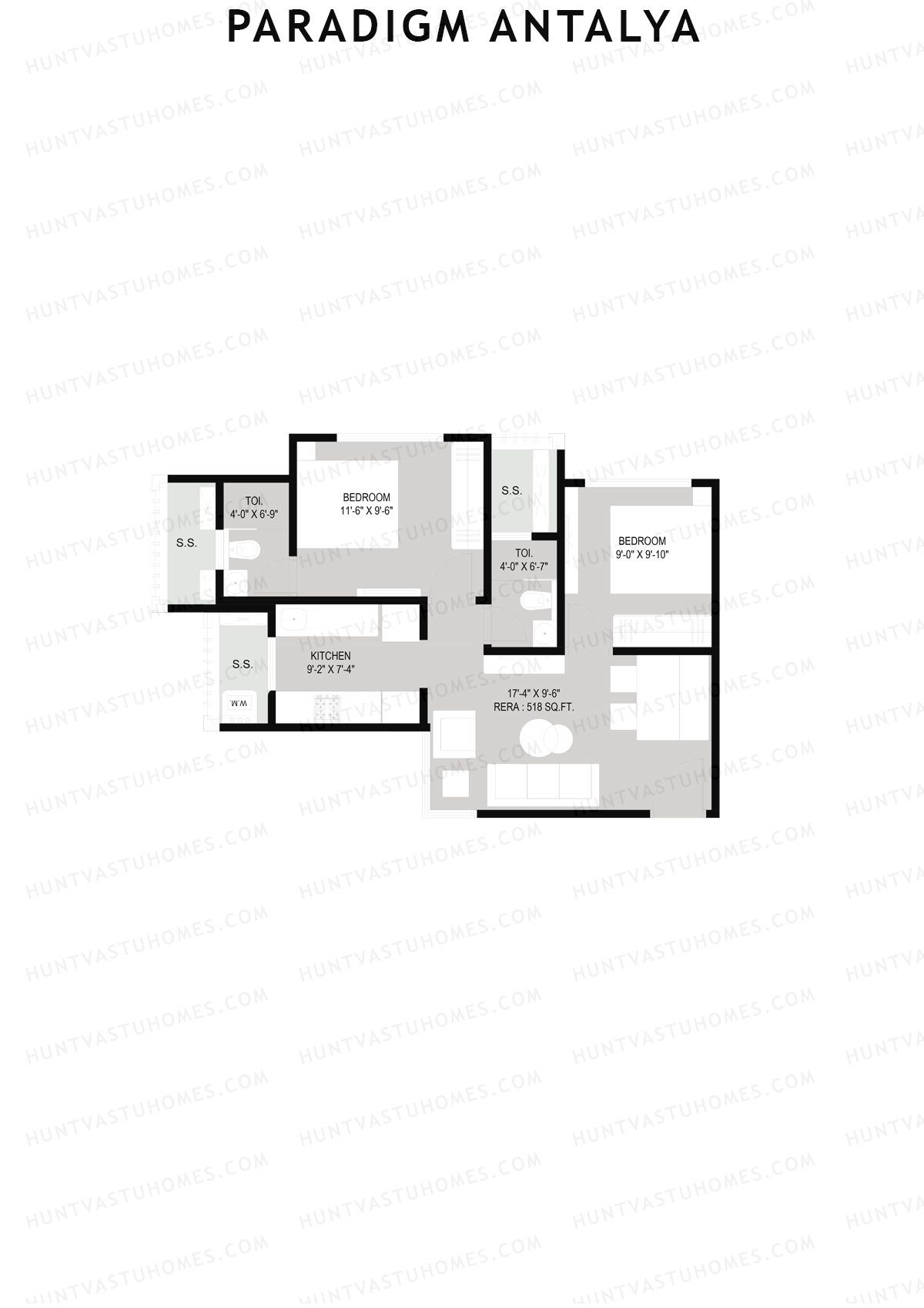 Paradigm Antalya, Antalya, Unit 1, 2BHK, Carpet Area 518   sq ft 