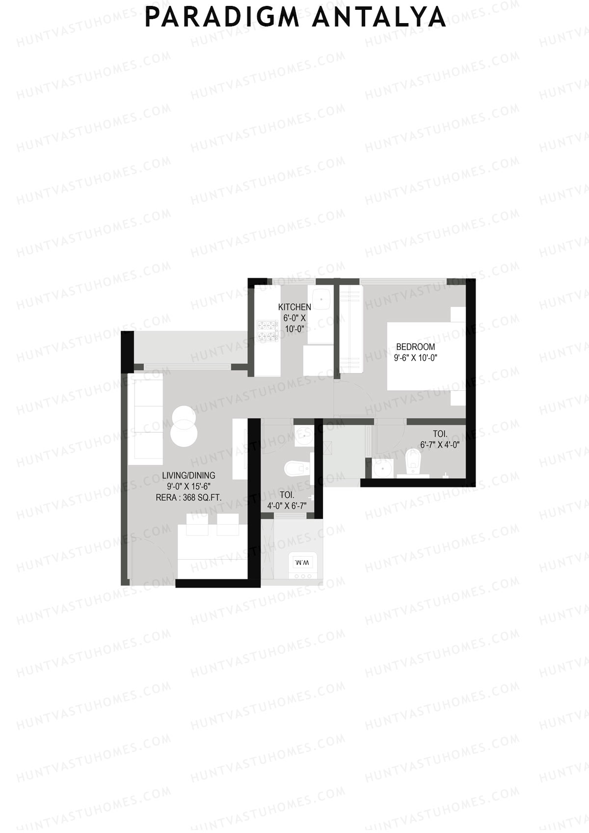 Paradigm Antalya, Antalya, Unit 2, 1BHK, Carpet Area 368   sq ft 