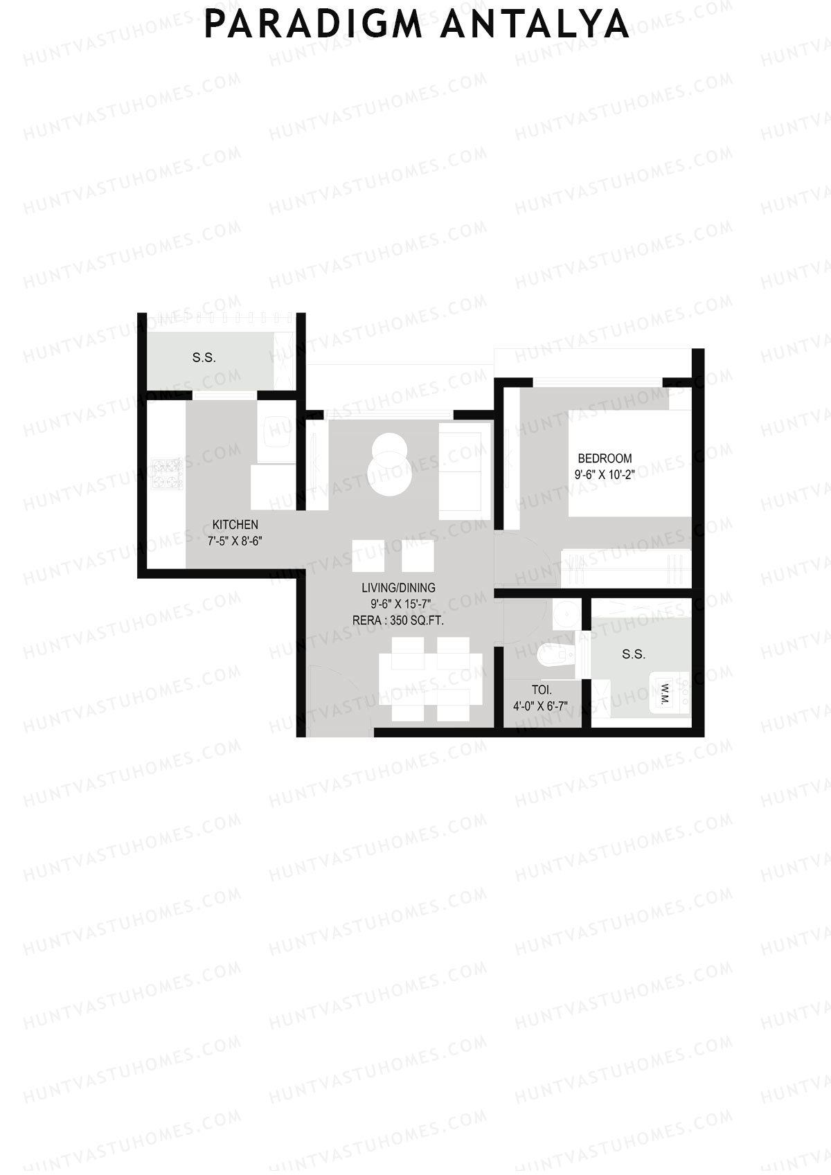 Paradigm Antalya, Antalya, Unit 3, 1BHK, Carpet Area 350   sq ft 