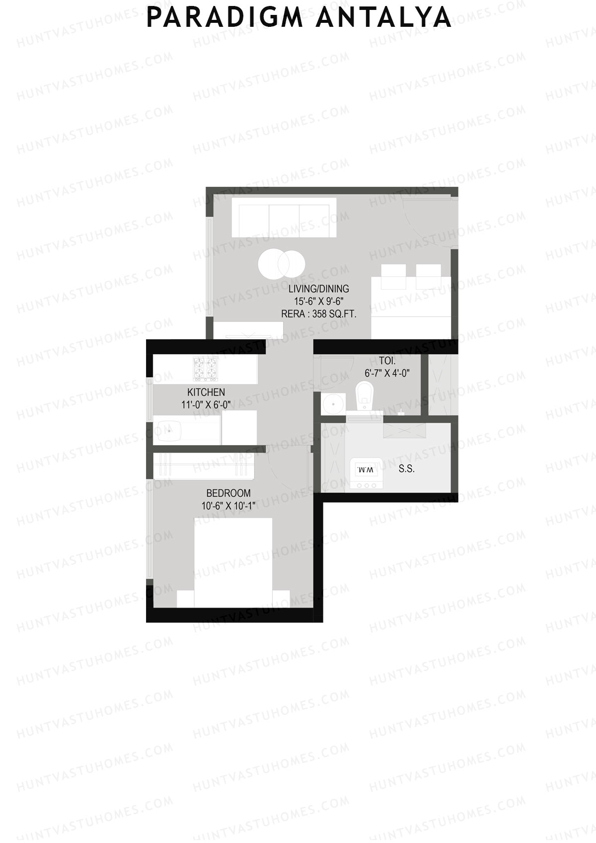 Paradigm Antalya, Antalya, Unit 4, 1BHK, Carpet Area 358   sq ft 