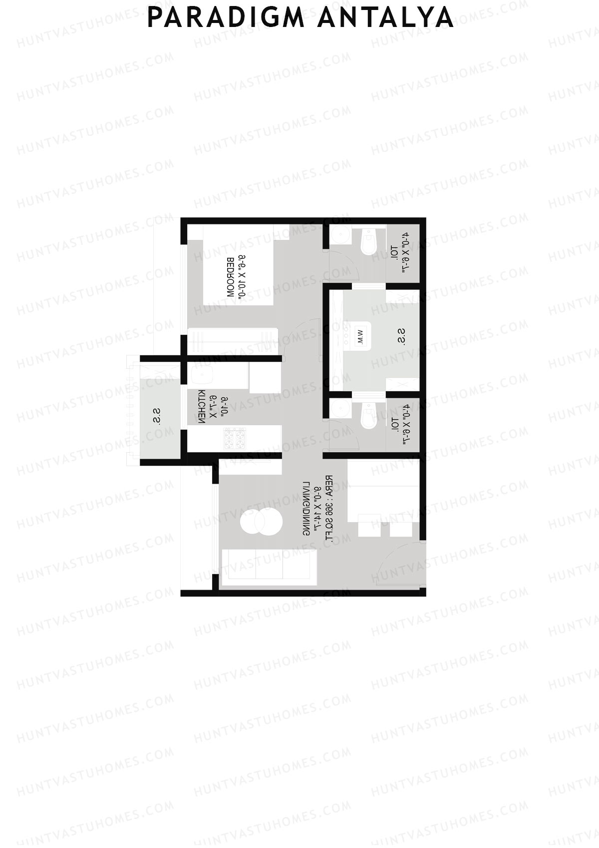 Paradigm Antalya, Antalya, Unit 5, 1BHK, Carpet Area 366   sq ft 