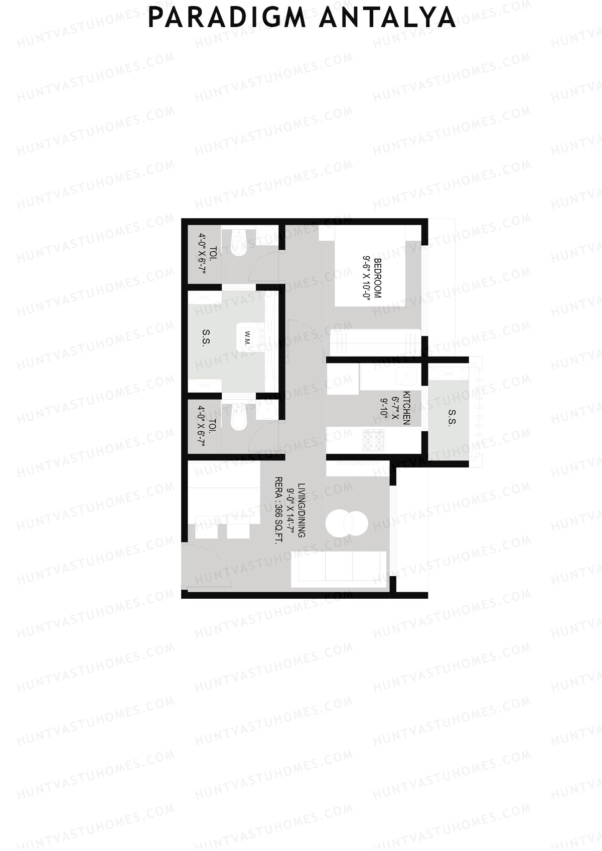 Paradigm Antalya, Antalya, Unit 6, 1BHK, Carpet Area 366   sq ft 