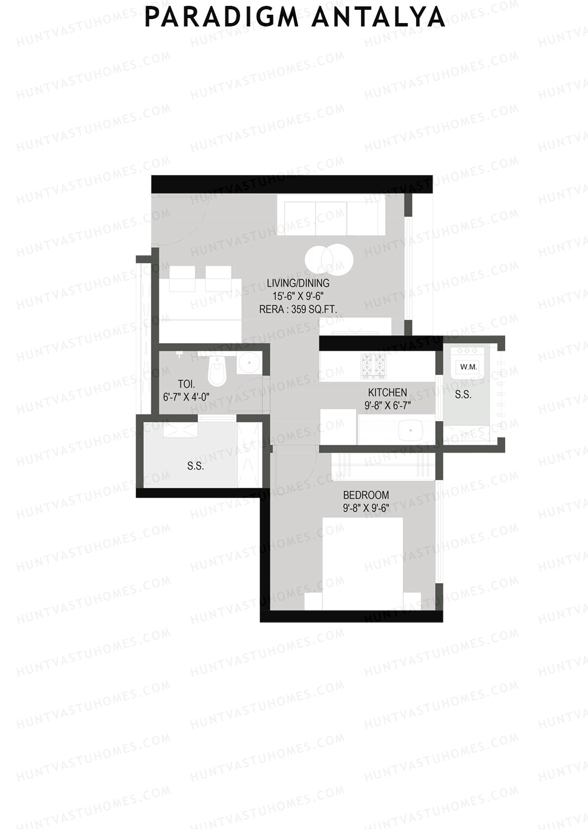 Paradigm Antalya, Antalya, Unit 8, 1BHK, Carpet Area 359   sq ft 