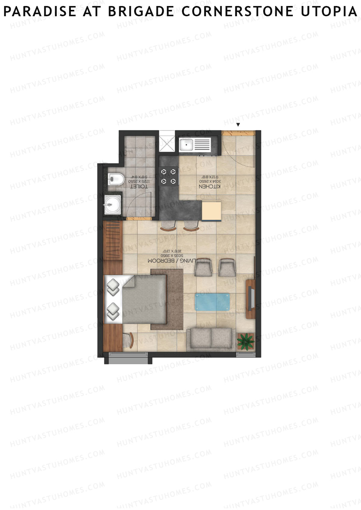 Paradise At Brigade Cornerstone Utopia, Tower G, Unit 7 (Type 3), 1BHK, Super Area 541   sq ft 