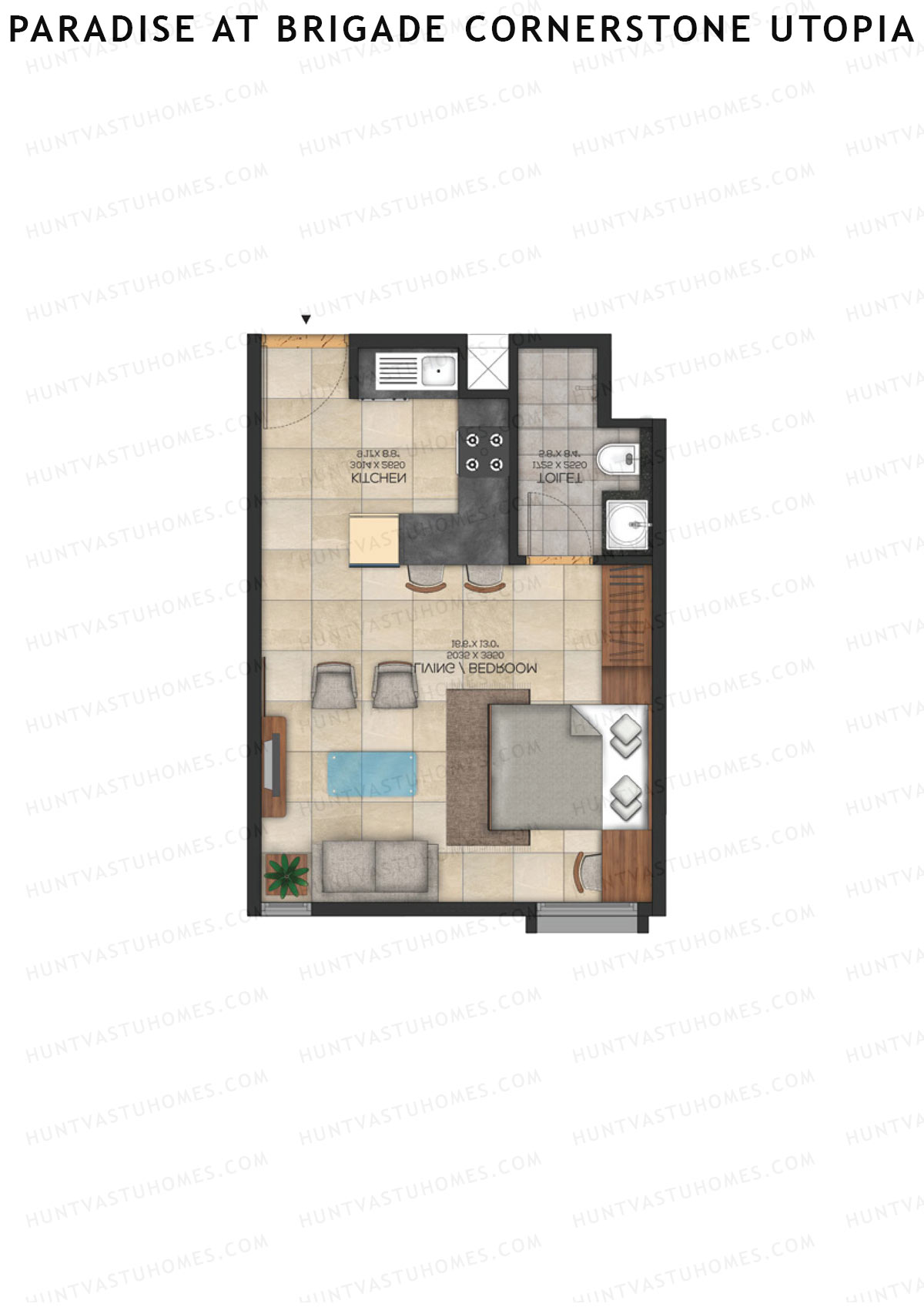 Paradise At Brigade Cornerstone Utopia, Tower I, Unit 15 (Type 5), 1BHK, Super Area 565   sq ft 