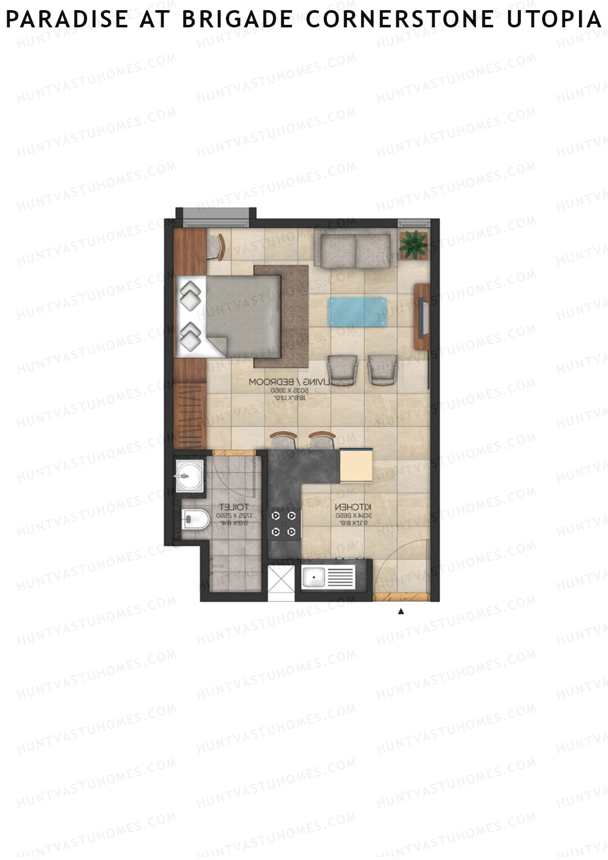 Paradise At Brigade Cornerstone Utopia, Tower I, Unit 6 (Type 4), 1BHK, Super Area 563   sq ft 