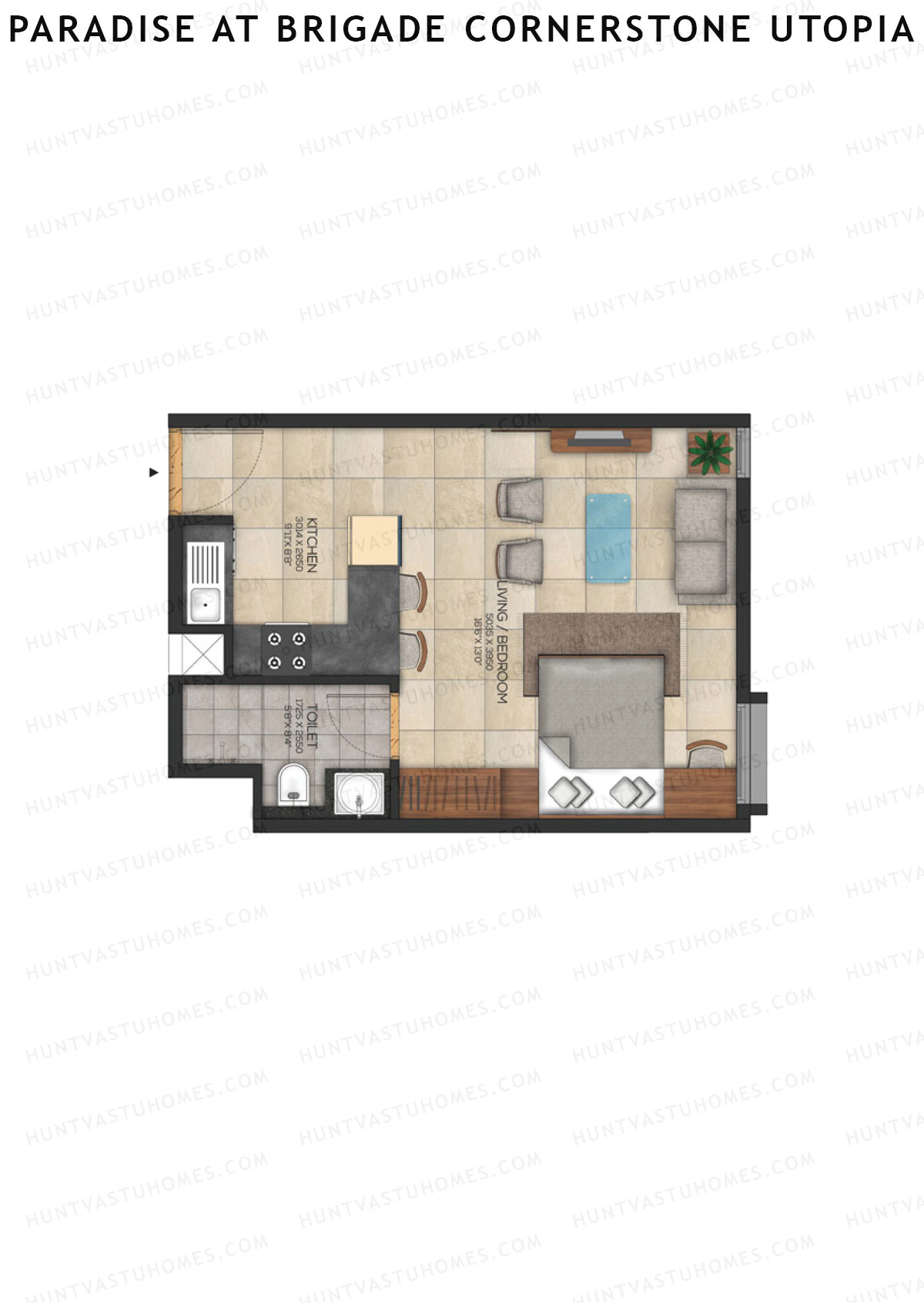 Paradise At Brigade Cornerstone Utopia, Tower L, Unit 15 (Type 1), 1BHK, Super Area 510   sq ft 