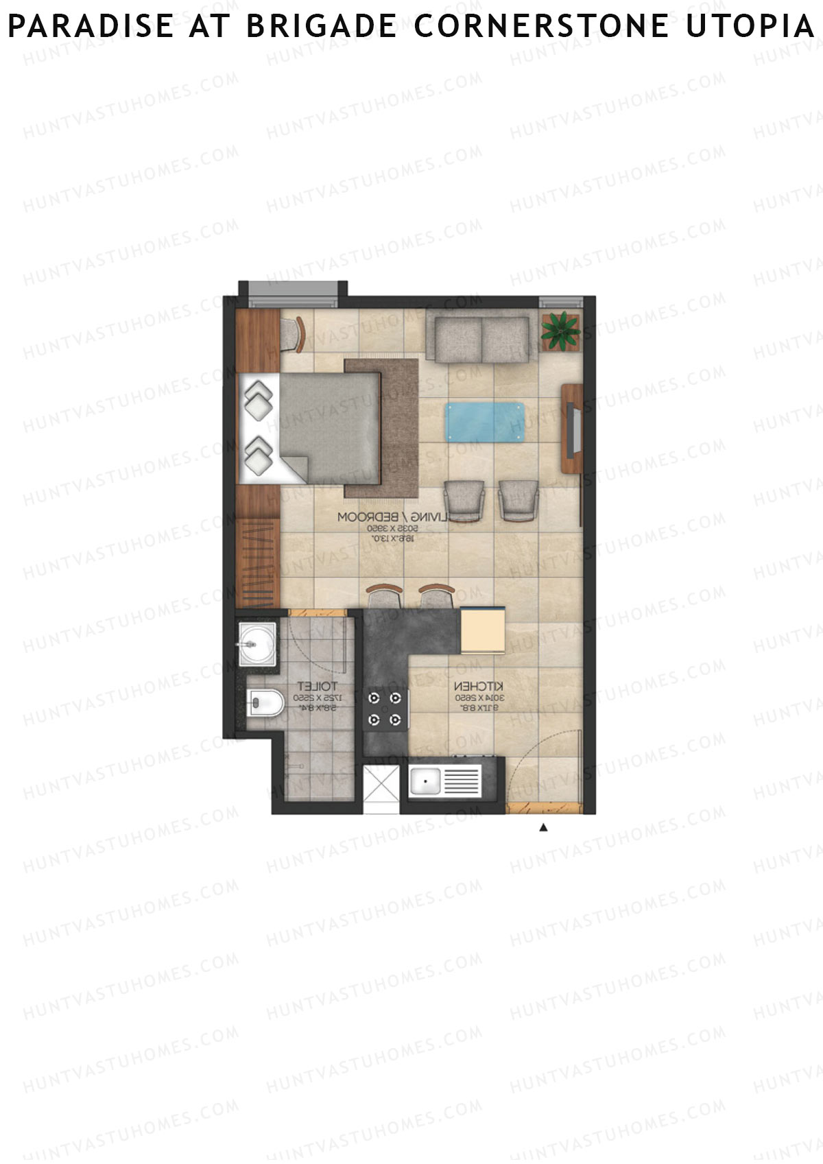 Paradise At Brigade Cornerstone Utopia, Tower L, Unit 4 (Type 1), 1BHK, Super Area 510   sq ft 