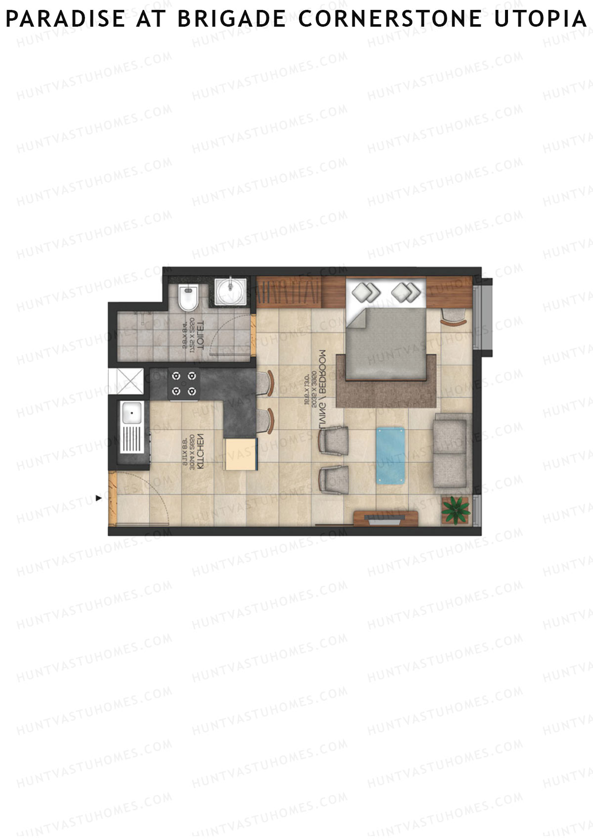 Paradise At Brigade Cornerstone Utopia, Tower L, Unit 8 (Type 1), 1BHK, Super Area 510   sq ft 