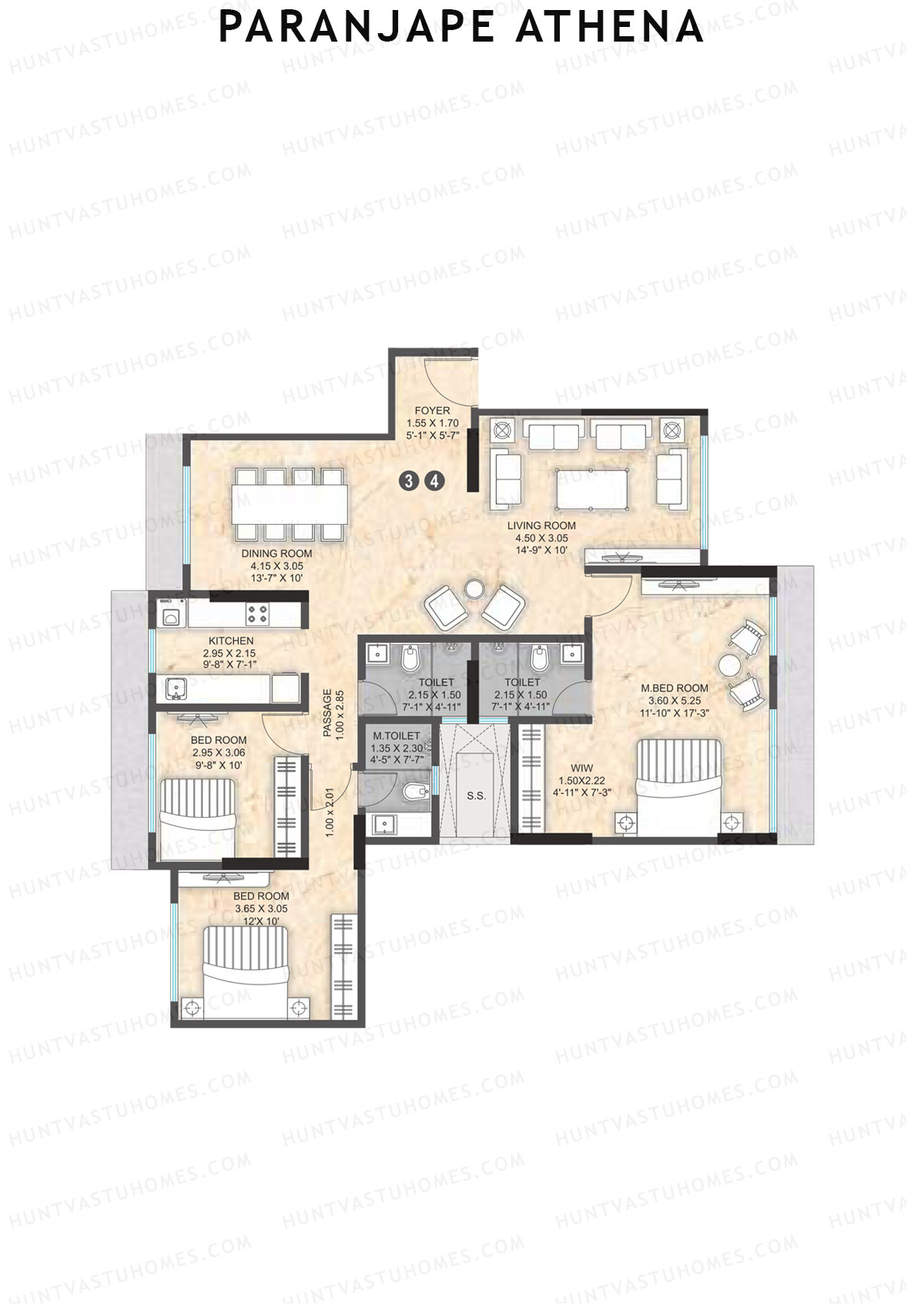 Paranjape Athena Wing C Unit 3 & 4 Floor Plan