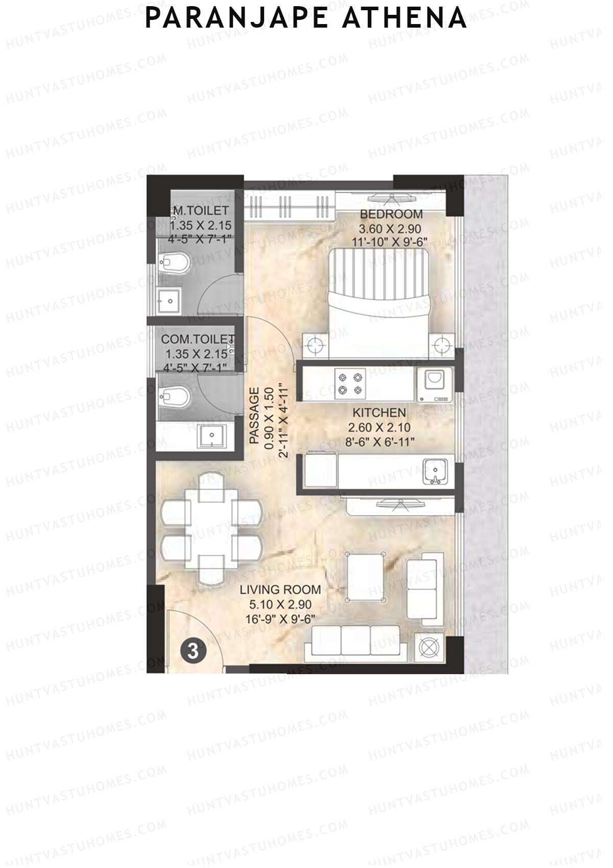 Paranjape Athena Wing D Unit 3 Floor Plan