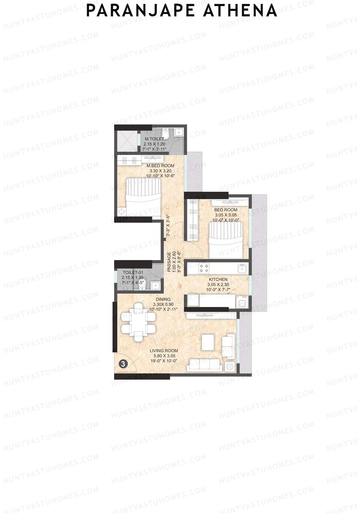 Paranjape Athena Wing E Unit 3 Floor Plan