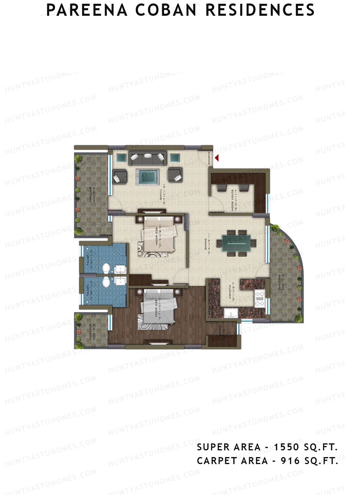 Pareena Coban Residences Tower F Unit 3, 7 Floor Plan