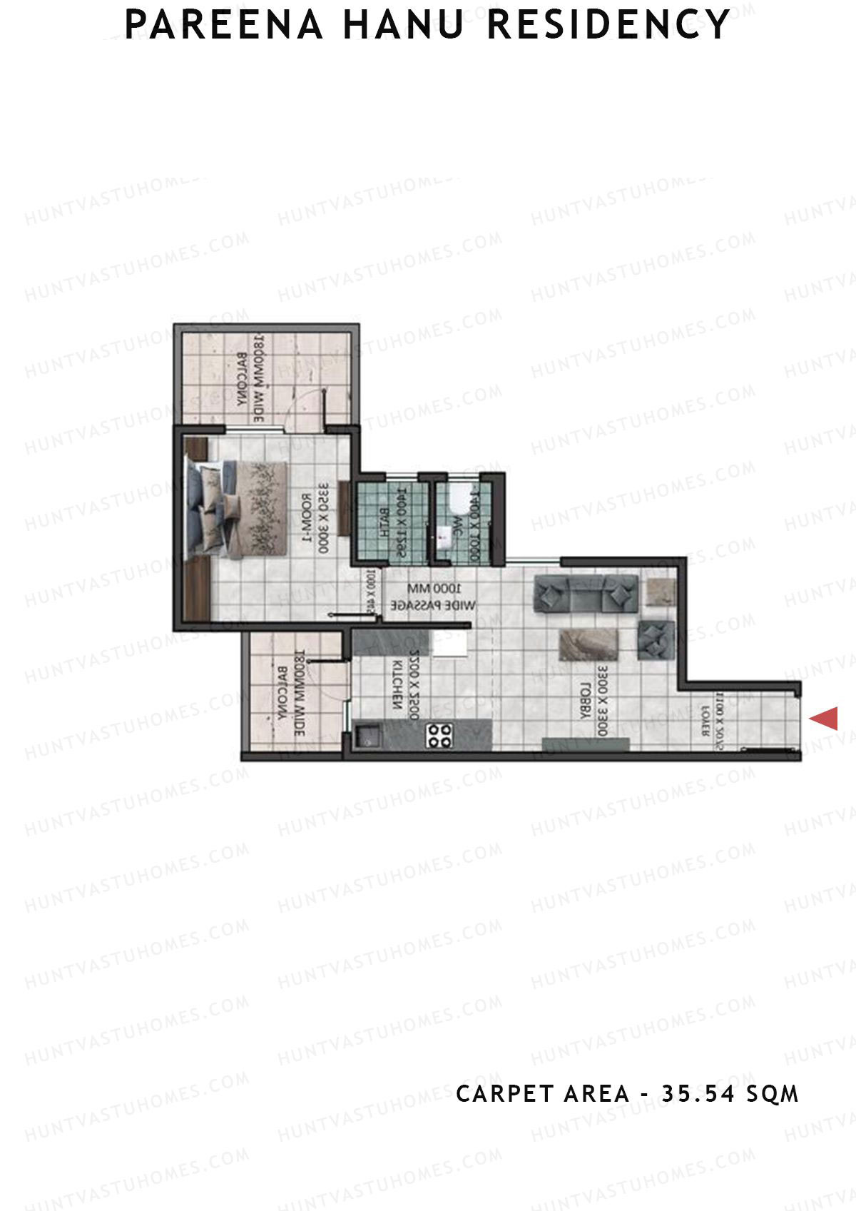 Pareena Hanu Residency Tower 5 Unit 3 (Type 2) Floor Plan