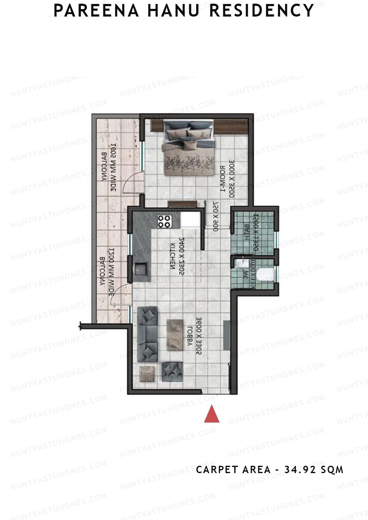 Pareena Hanu Residency Tower 5 Unit 4 (Type 1) Floor Plan