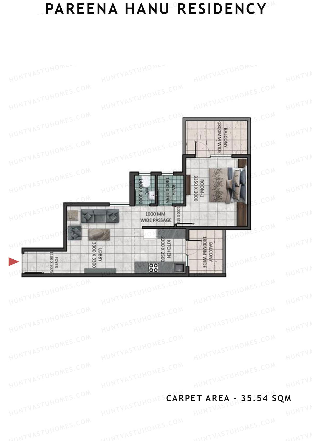 Pareena Hanu Residency Tower 5 Unit 6 (Type 2) Floor Plan