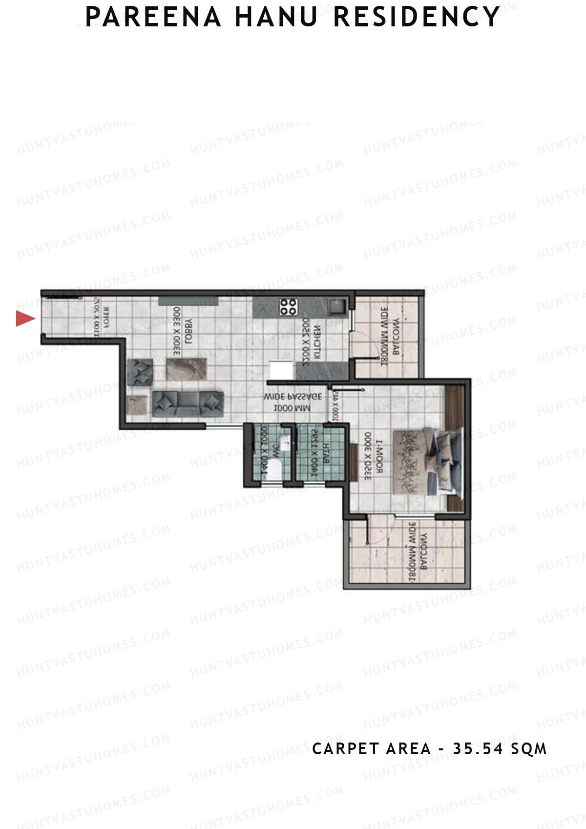 Pareena Hanu Residency Tower 5 Unit 7 (Type 2) Floor Plan